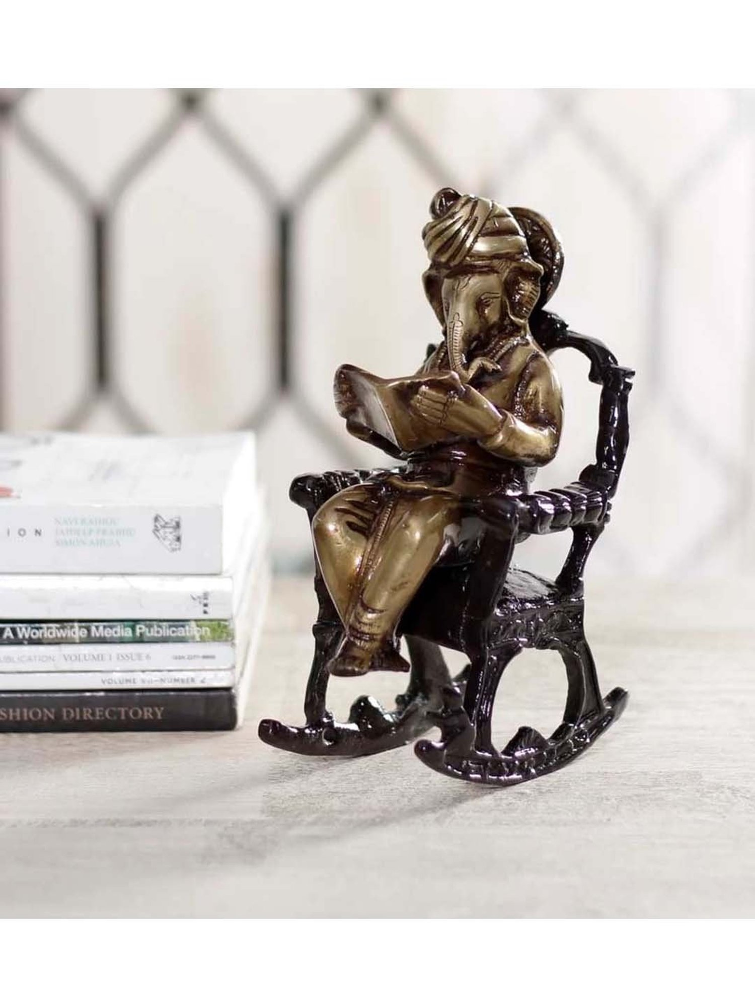 eCraftIndia Brass Lord Ganesha on Rocking Chair Antique Showpiece