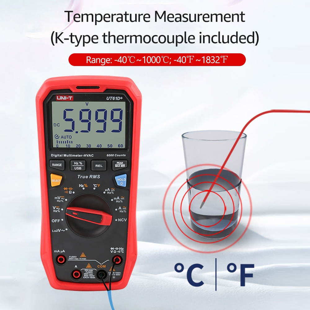 UNI-T UT61D+ Digital Multimeter Auto Range High Precision Professional NCV Tester True RMS Multimeter Multifunctional Tester Electric Measuring Instrument Support Data Transmission Temperature