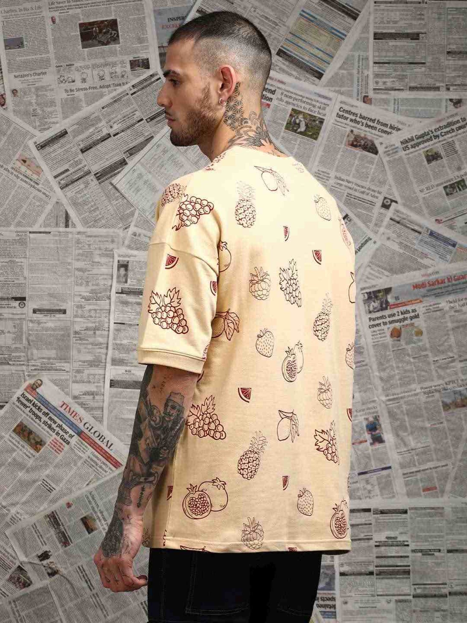 Difference Of Opinion Beige Loose Fit Printed Unisex T-Shirt