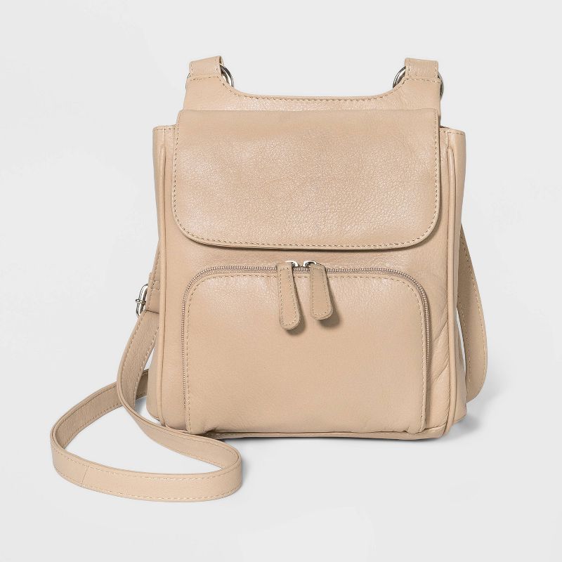 Great American Zip Closure Leather Organizer Crossbody Bag - Off White