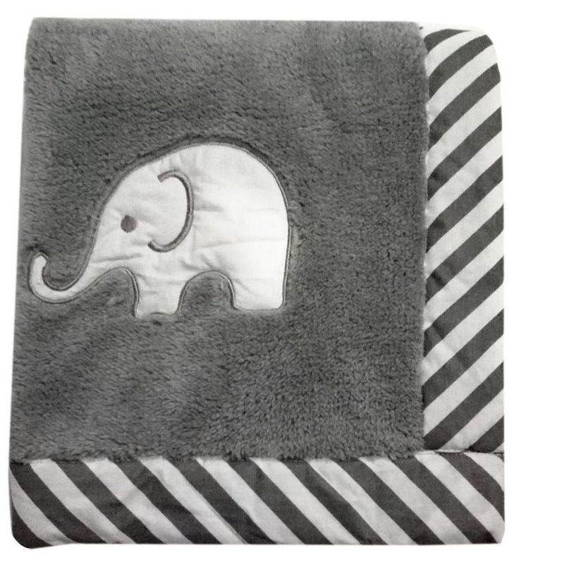 Bacati - Elephants White/grey Embroidered Blanket