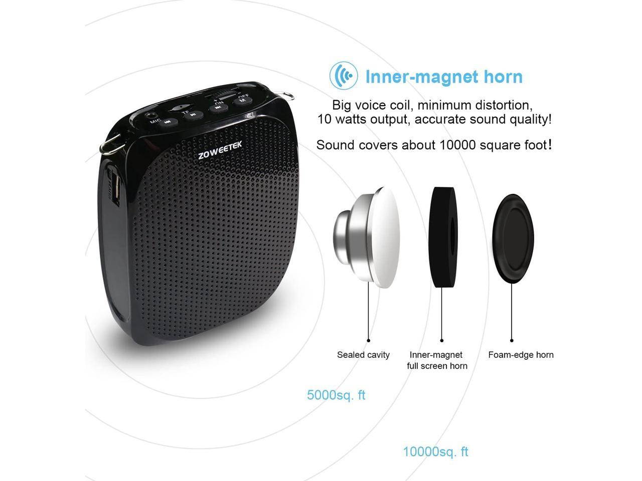 New Zoweetek Portable Rechargeable Mini Voice Amplifier with Wired Microphone Headset and Waistband Supports MP3 Format Audio for Teachers Singing Coaches Training Presentation Tour Guide