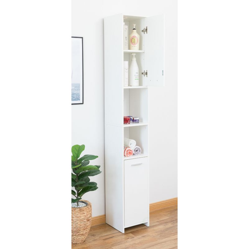 Basicwise Standing Bathroom Linen Tower Storage Cabinet, White