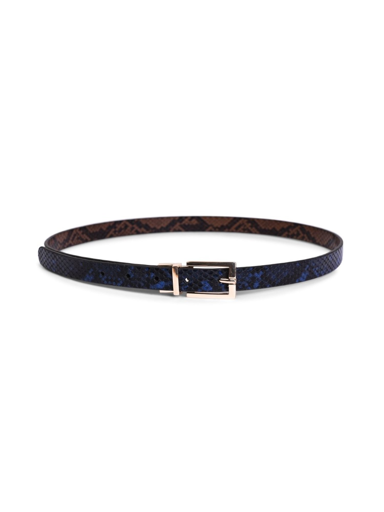 BELWABA Navy Blue & Green Animal Effect Casual Reversible Belt for Women