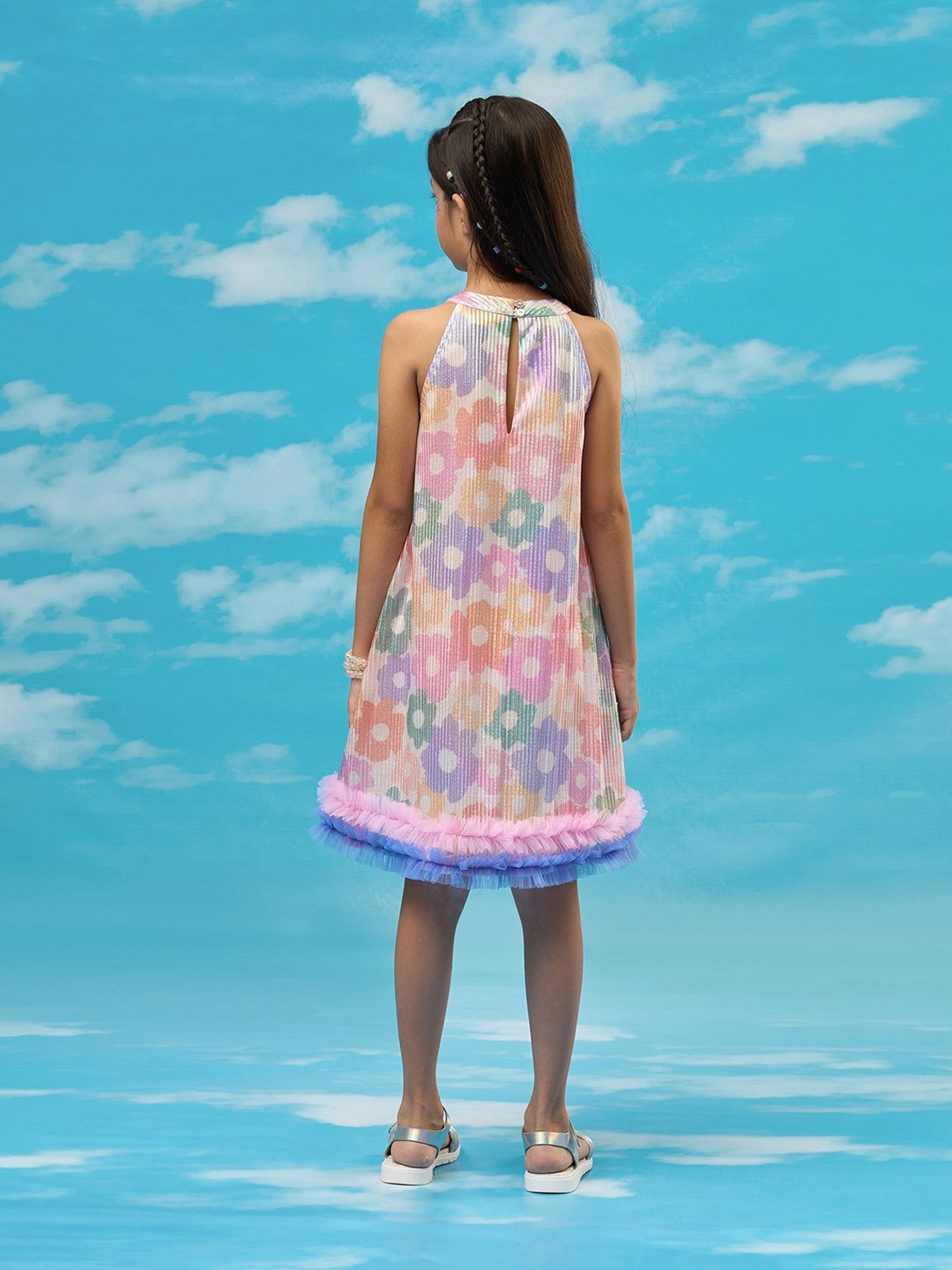 Lil Drama Girls Multicolor Floral Print Fit & Flare Dress