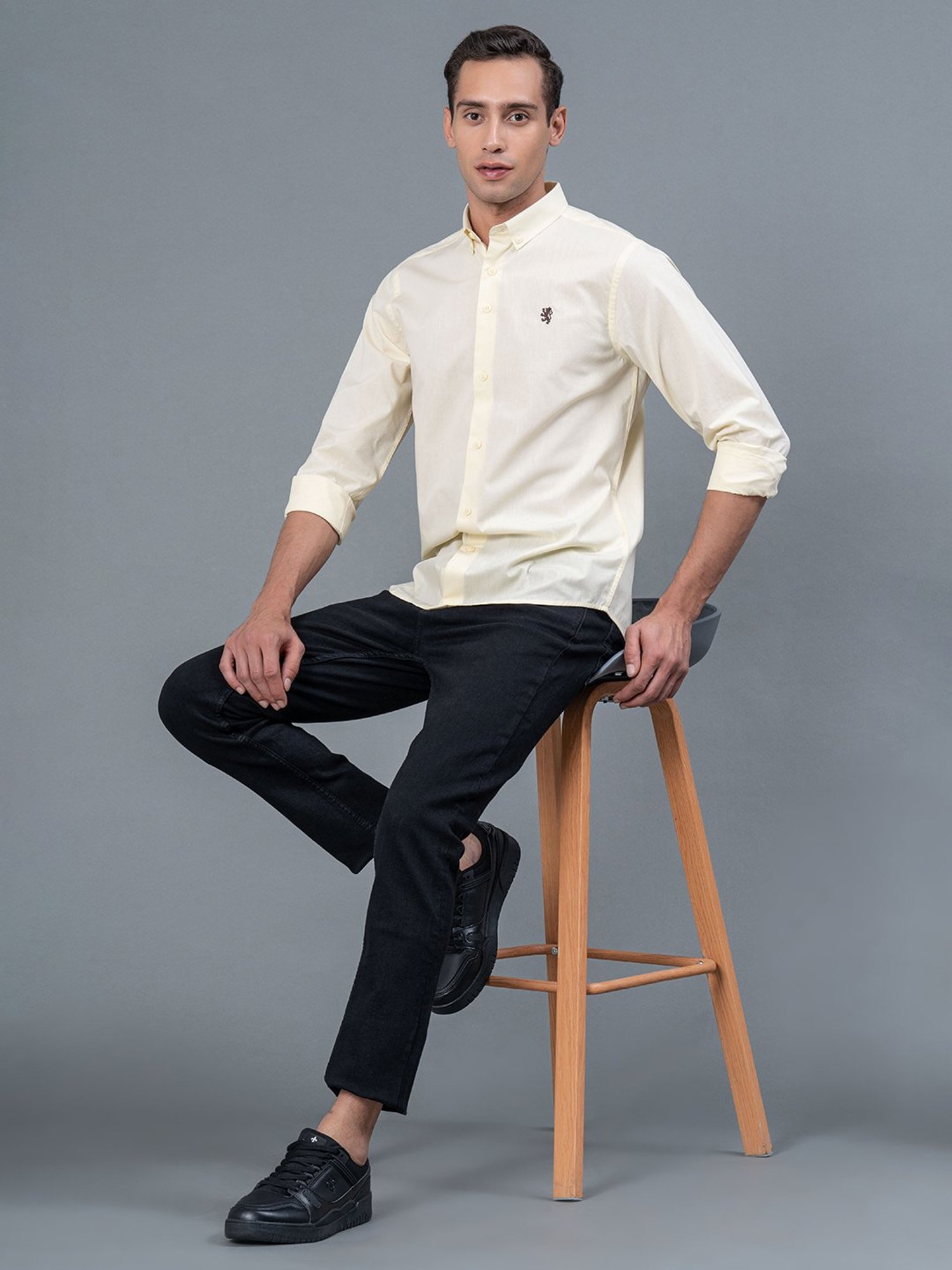 Red Tape Light Yellow Regular Fit Cotton Shirt