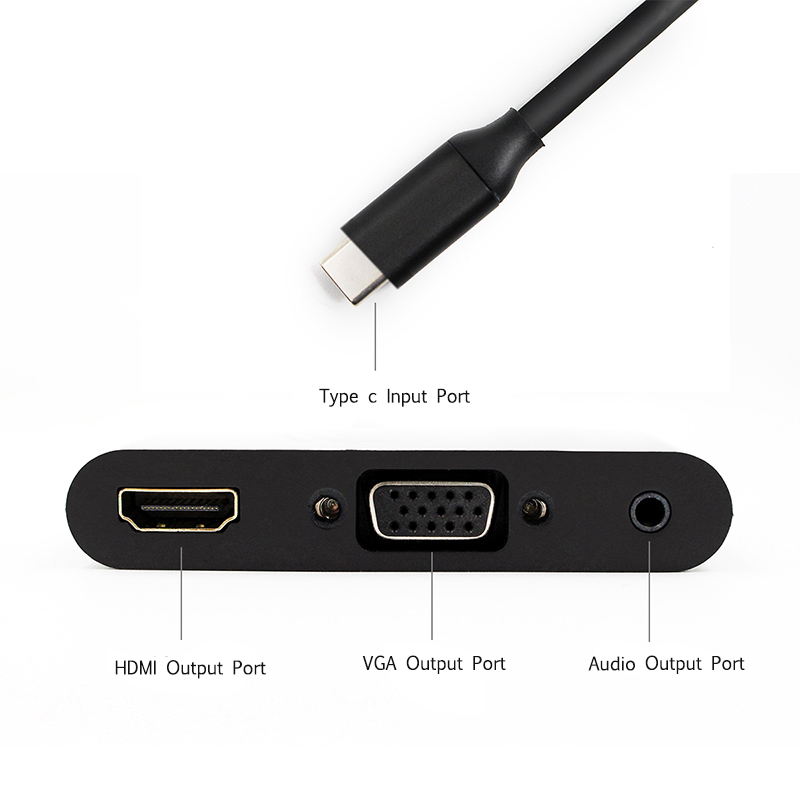 3 in 1 USB-C Hub Type C to 4K 1080p HDMI USB3.0 VGA 3.5mm Audio Adapter For Macbook laptop headphone adaptador usb dock cable