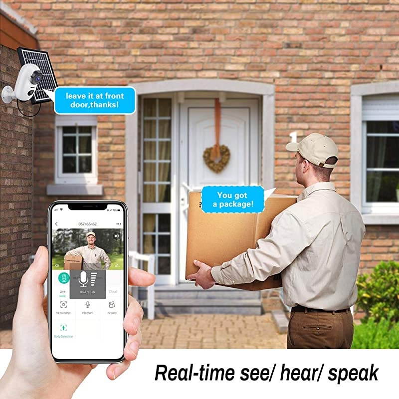 Security Camera Outdoor Wireless WiFi,  Solar Powered Surveillance Camera with Rechargeable Battery, 1080P Night Vision, Motion Detection, 2-Way Audio, IP65 Waterproof, Cloud Storage/SD Slot