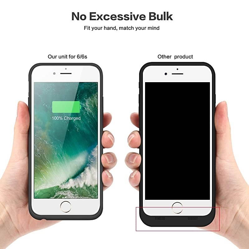 Battery Case for iPhone 6S 6 6000mAh Rechargeable Charging Case for iPhone 6 External Charger Cover iPhone 6S Battery Pack Apple Power Bank [4.7 inch]- Black