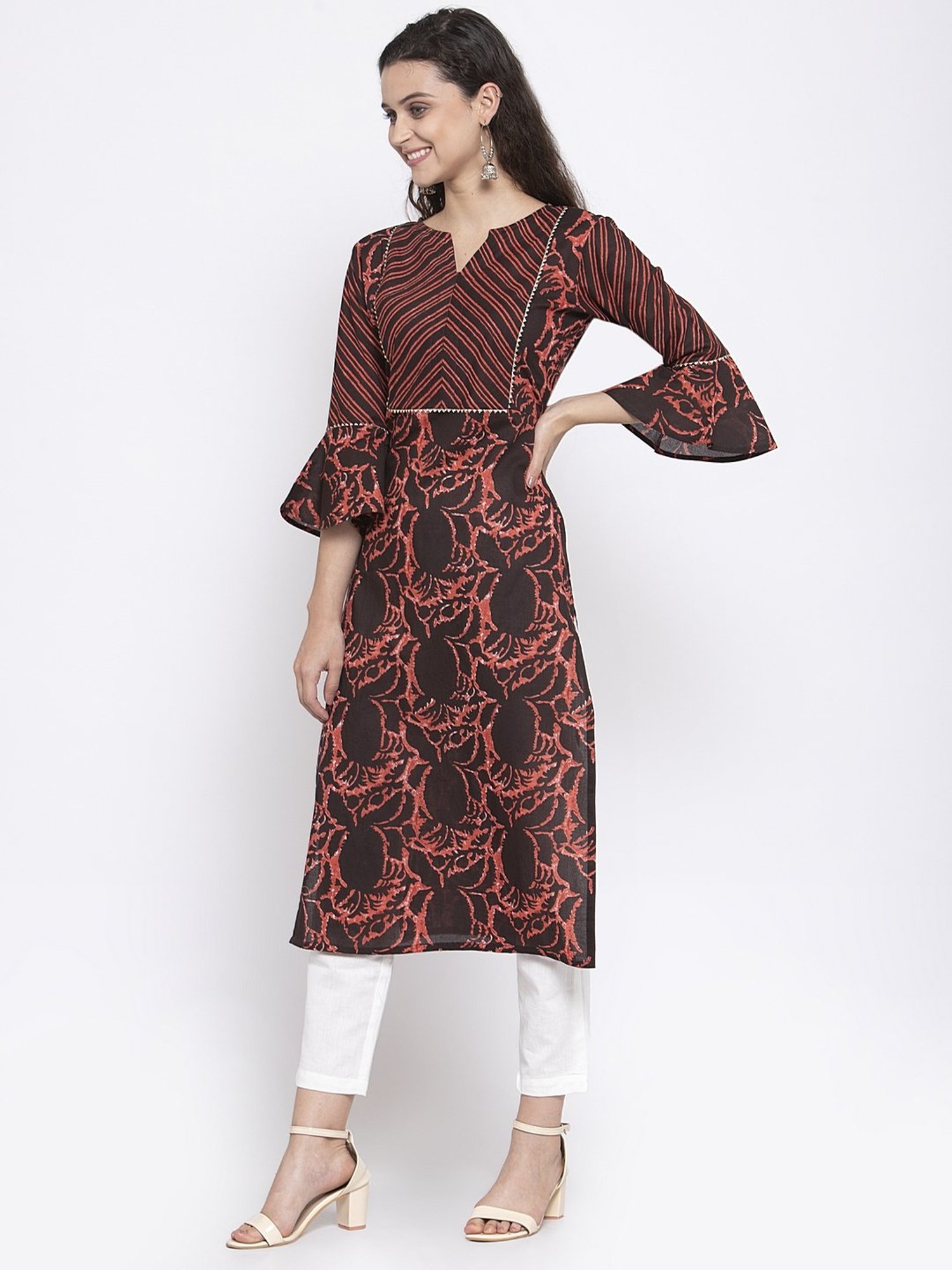 Indibelle Black Cotton Printed Straight Kurta