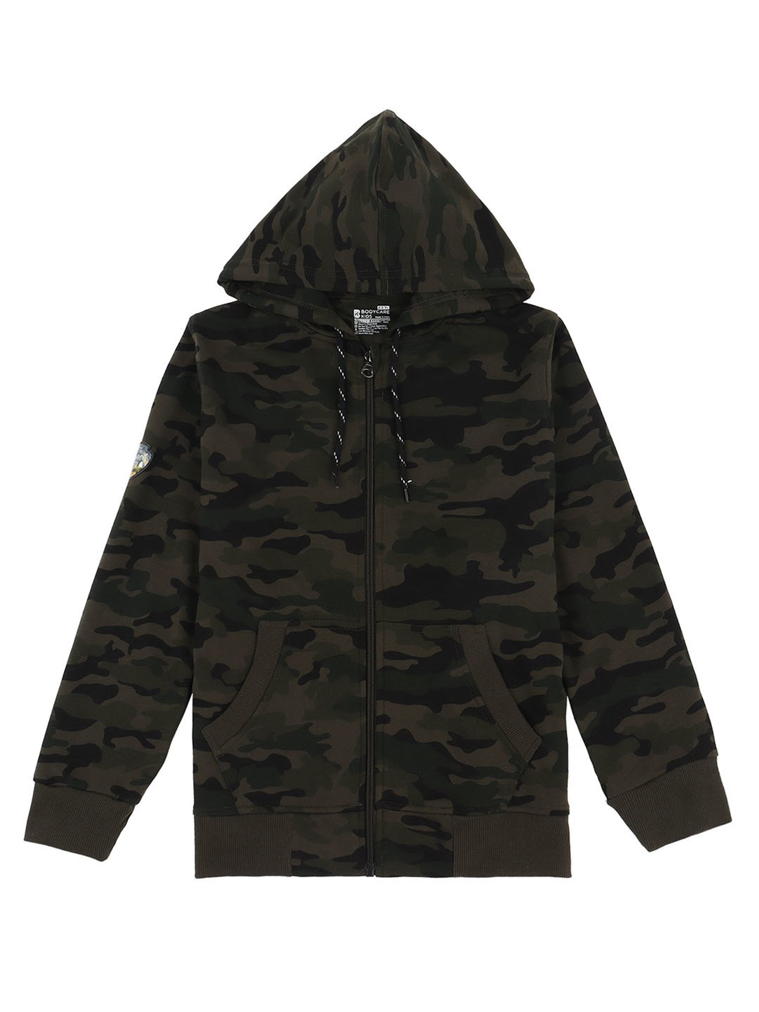 Proteens Kids Dark Green Camouflage Full Sleeves Hoodie