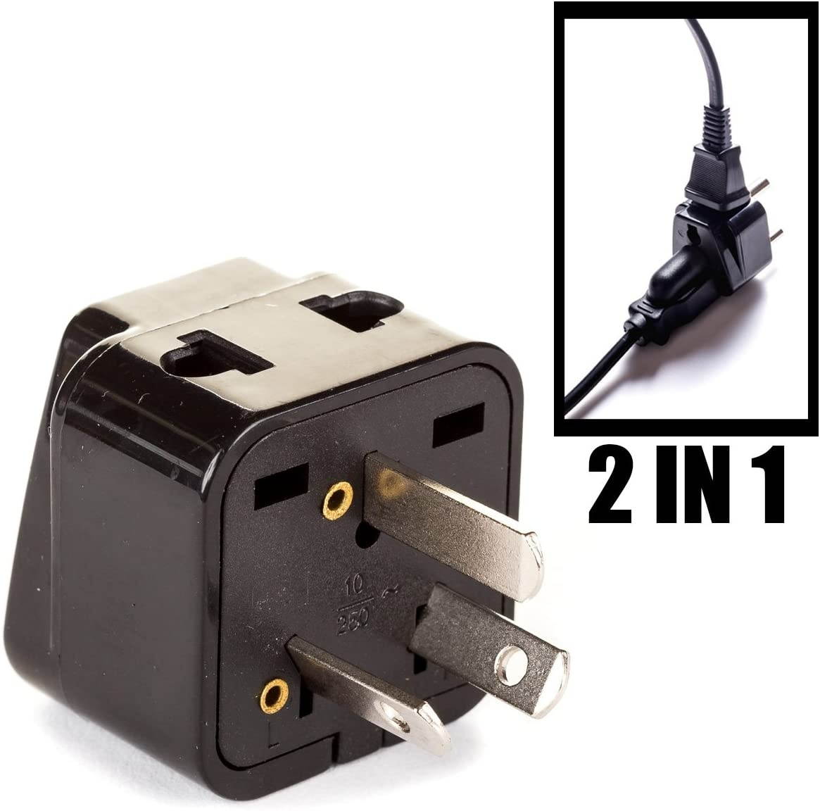 OREI 2 in 1 USA to Australia/China Adapter Plug - 2 Pack, Black