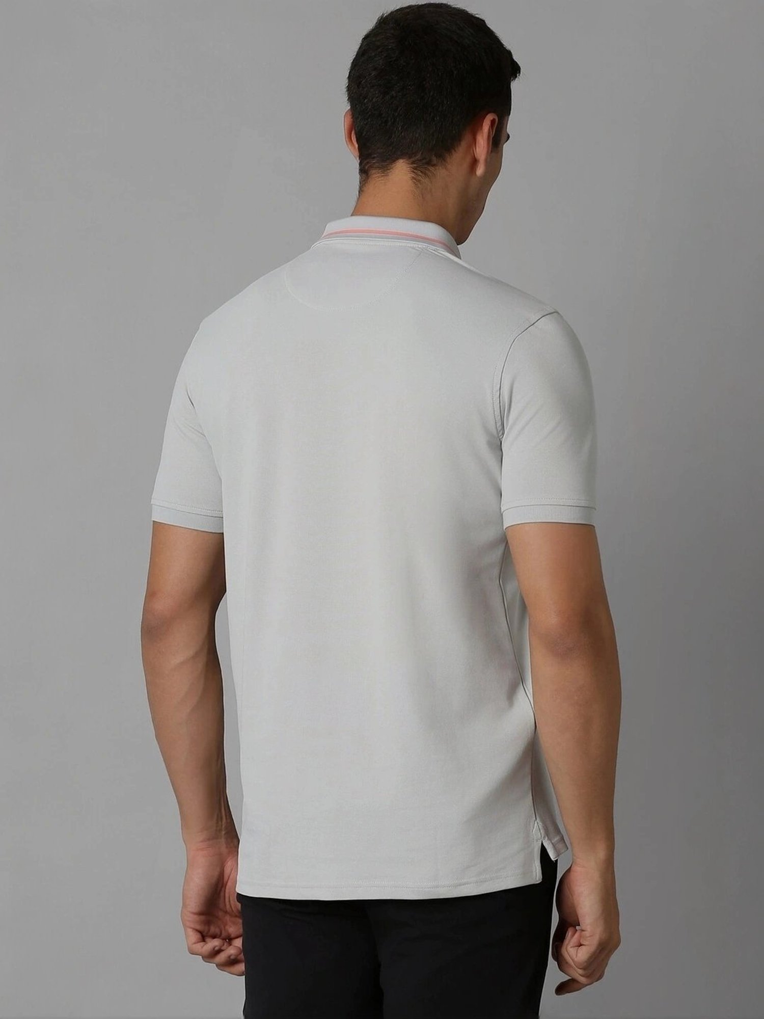 Louis Philippe Grey Regular Fit Self Pattern Polo T-Shirt