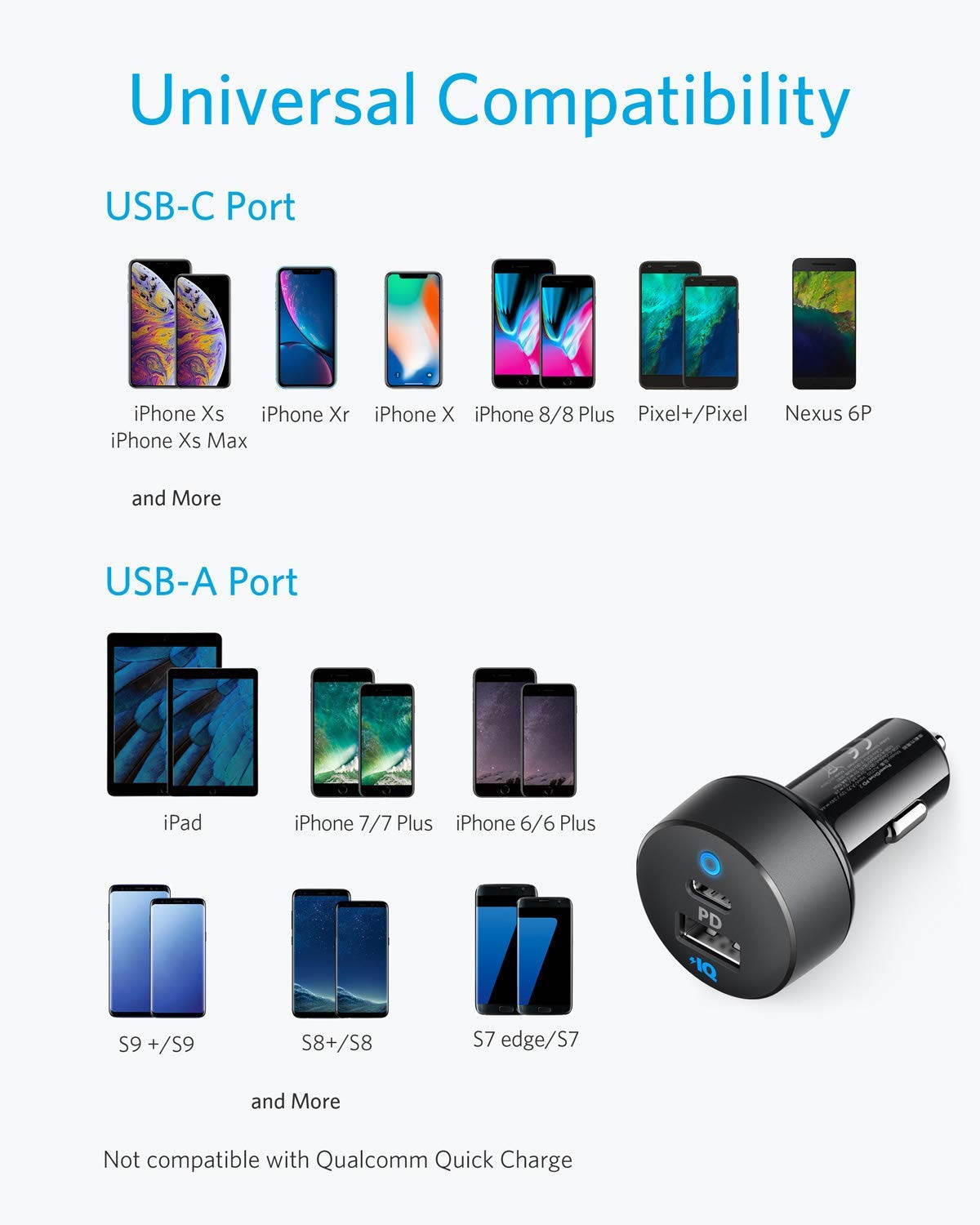Anker Car Charger USB C, 30W 2-Port Compact Type C Car Charger with 18W Power Delivery and 12W PowerIQ, PowerDrive PD 2 with LED for iPad Pro (2018), iPhone XS/Max/XR/X/8/7, Pixel 3/2/XL and More