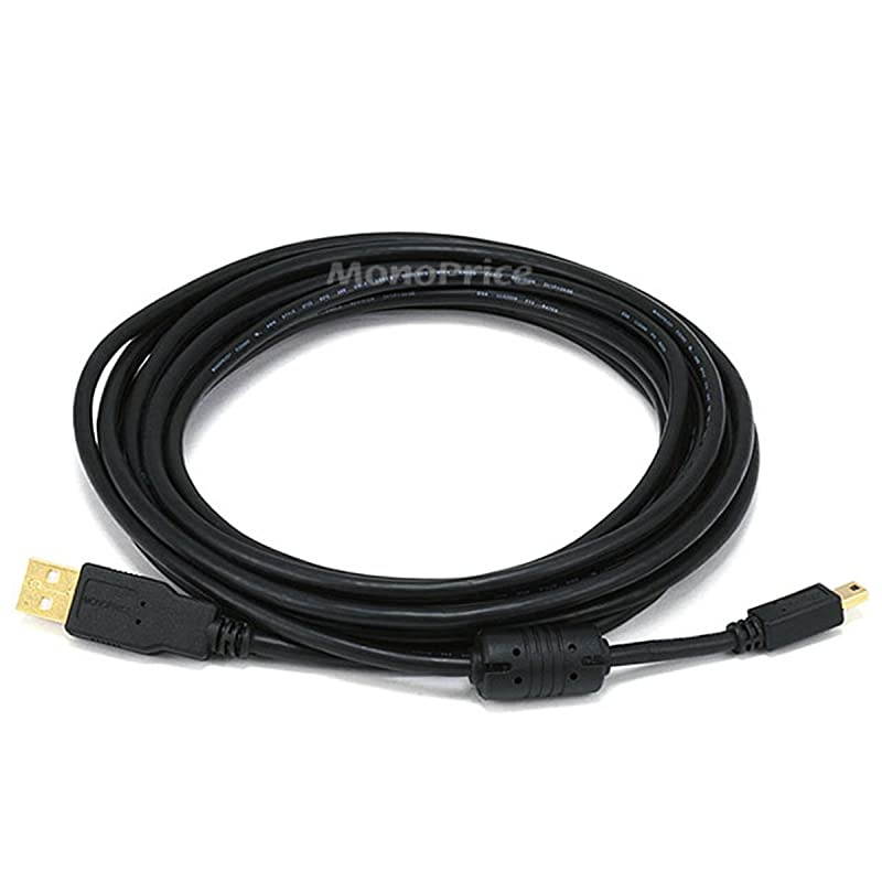 10Feet USB 20 A Male to MiniB 5pin Male 2824AWG Cable with Ferrite Core Gold Plated 105449Black