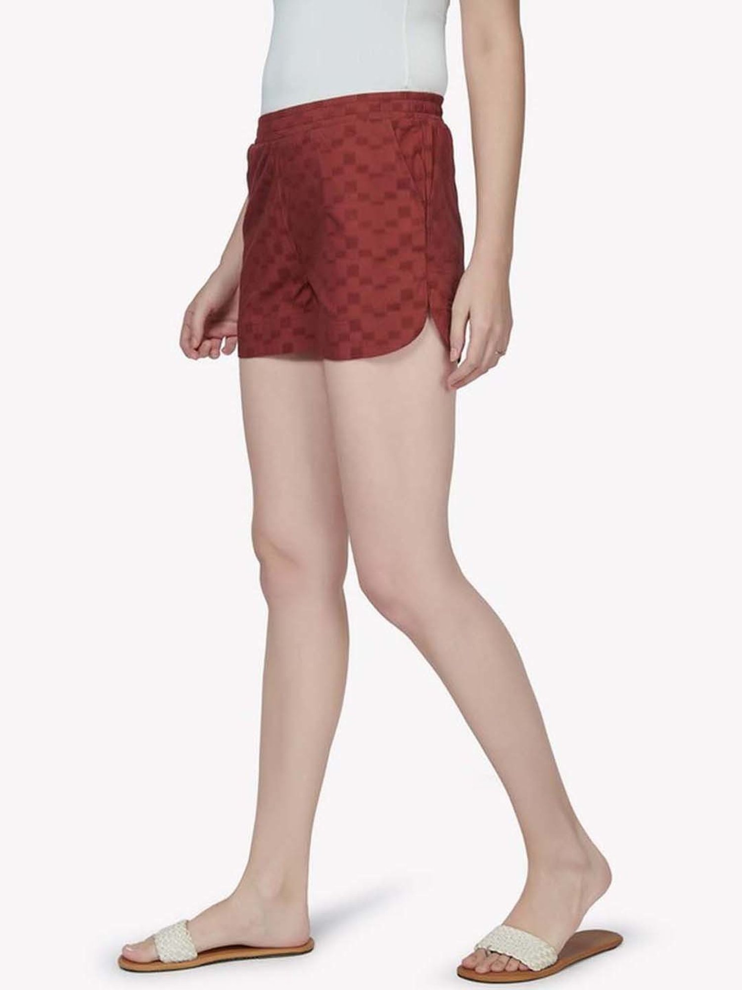 VASTRADO Red Cotton Chequered Shorts