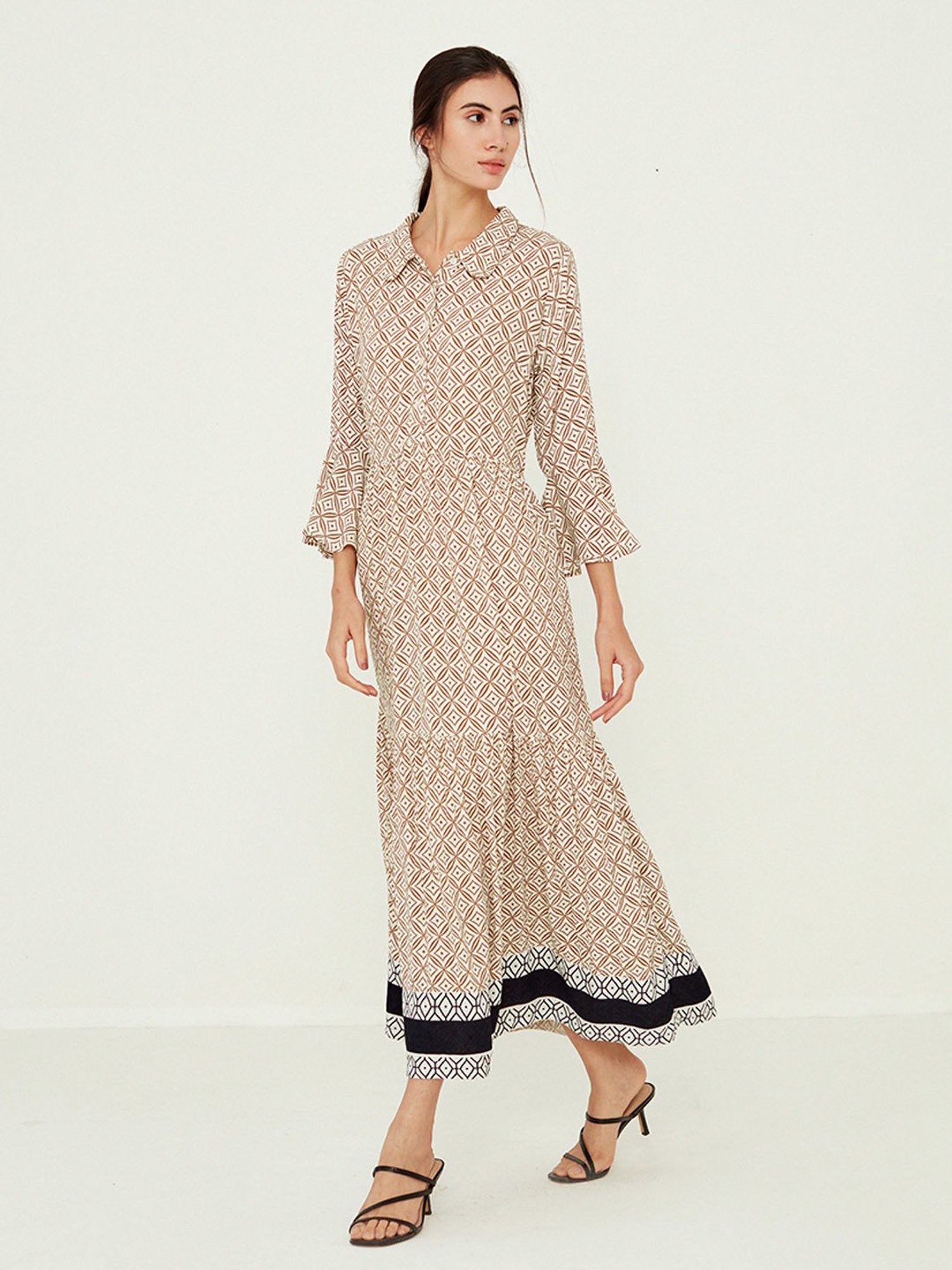 ANCESTRY Light Brown Printed Maxi Dress