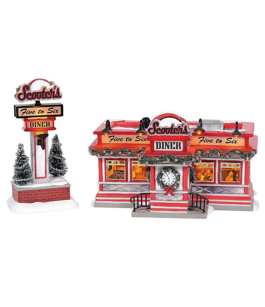 Department 56 The Original Snow Village Scooter's Diner, 2-Piece Set