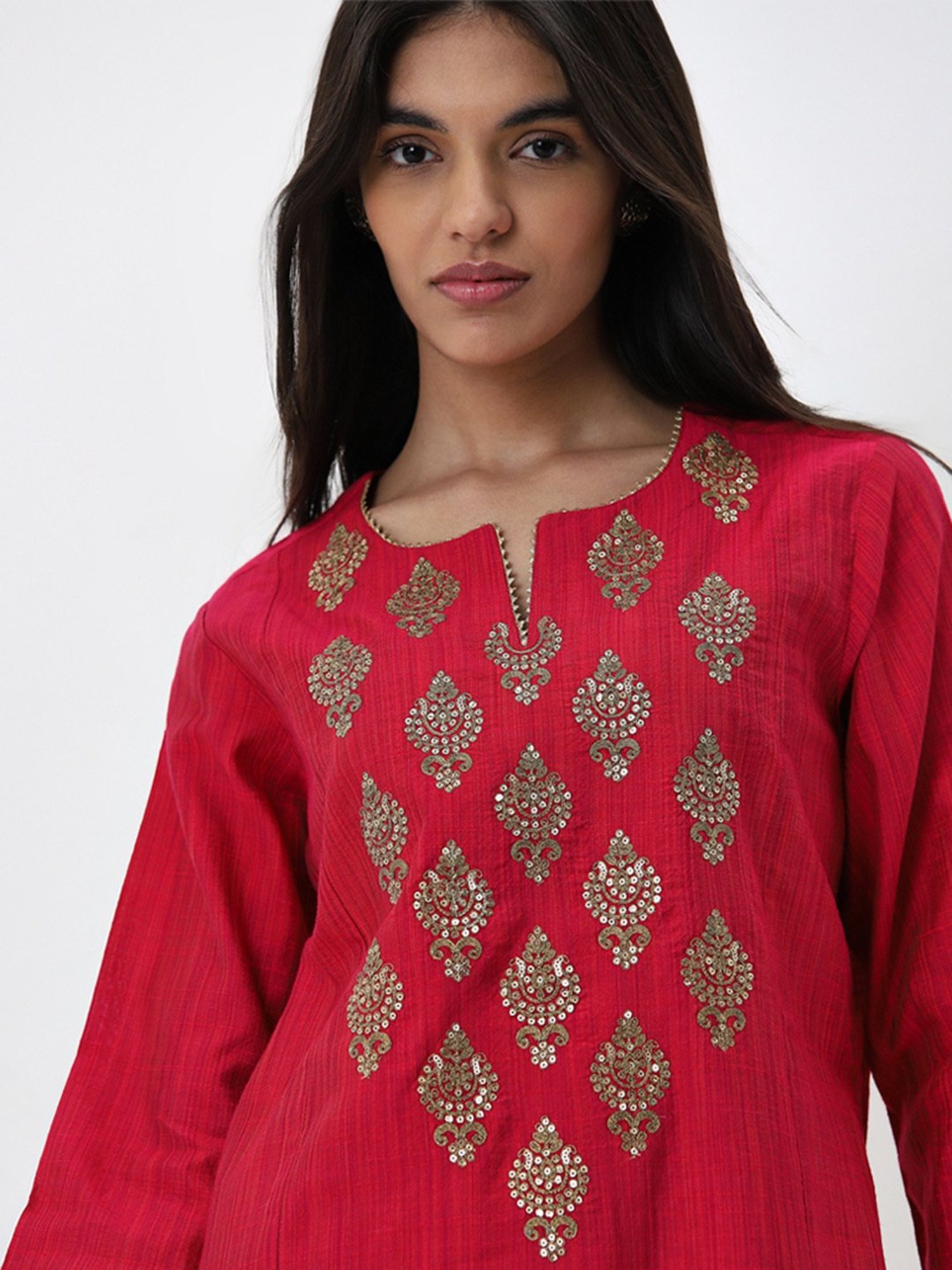 Utsa by Westside Magenta Embellished A-Line Kurta