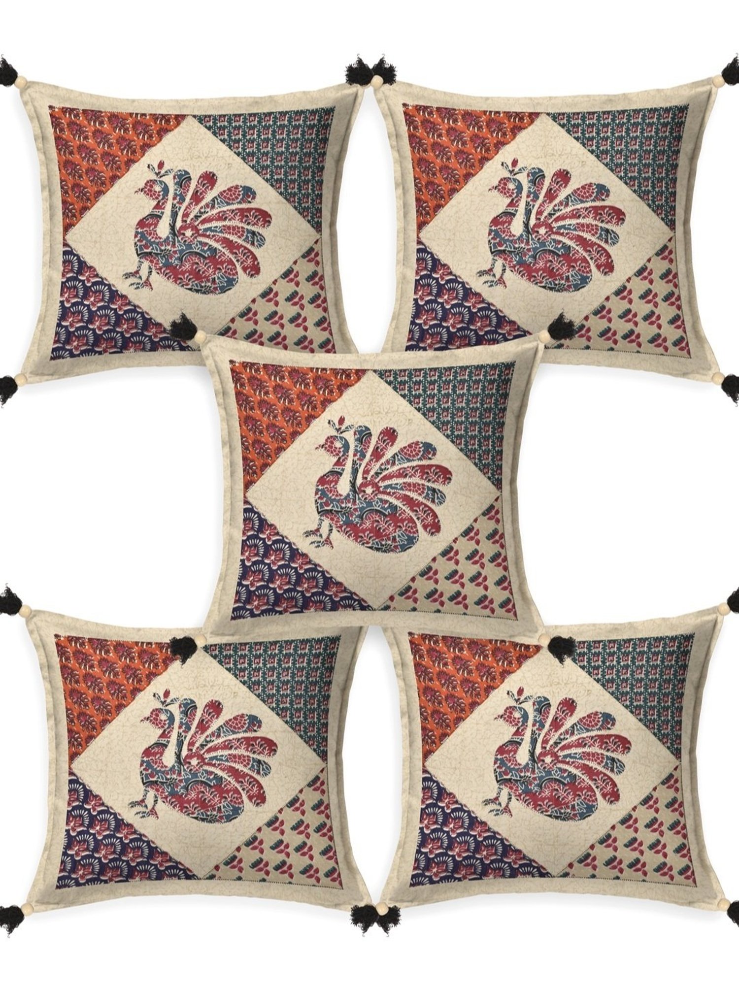 Living Roots Jaipuri Multicolor Cotton Cushion Covers - Set of 5