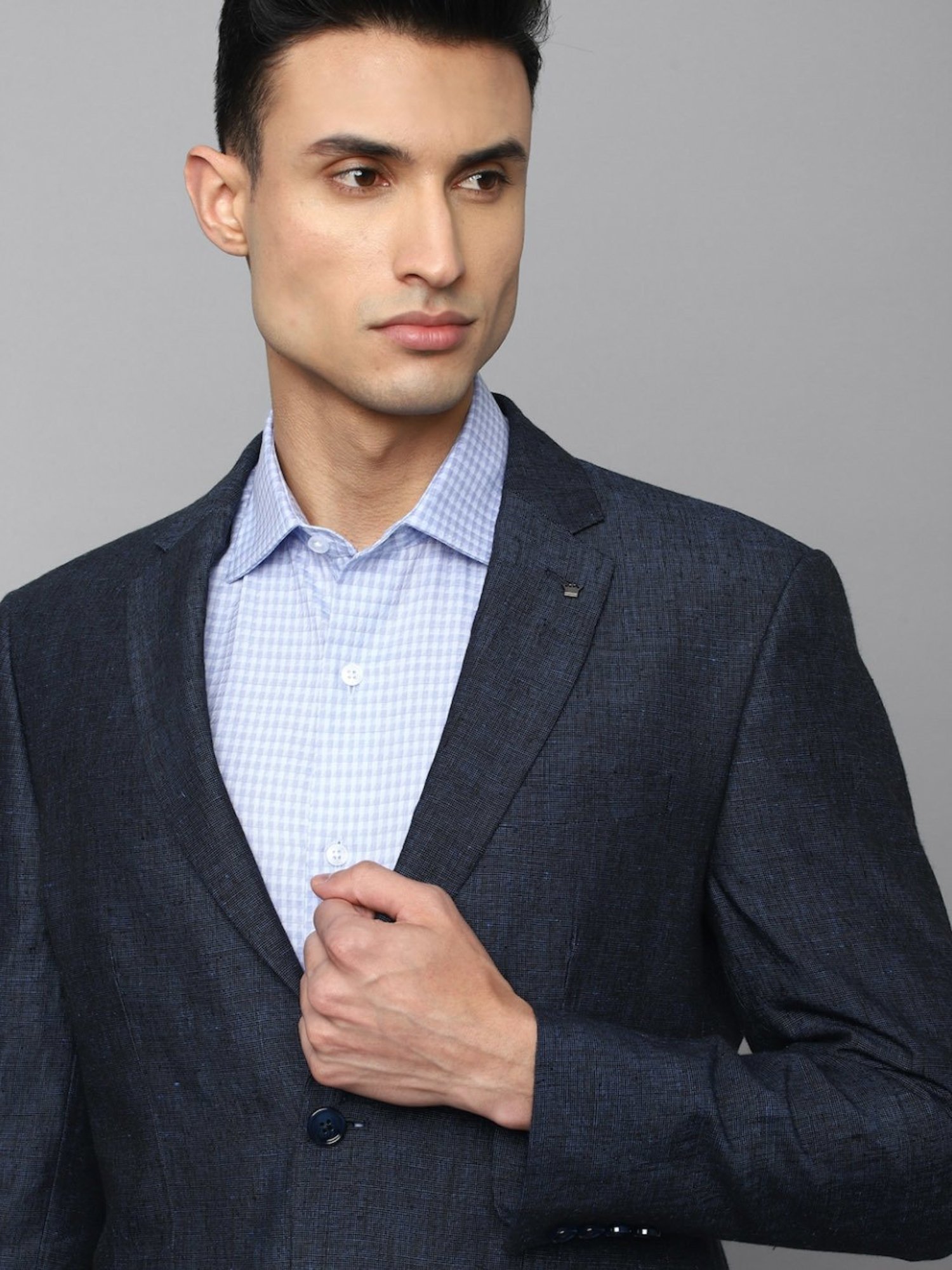 Louis Philippe Navy Linen Slim Fit Texture Blazer
