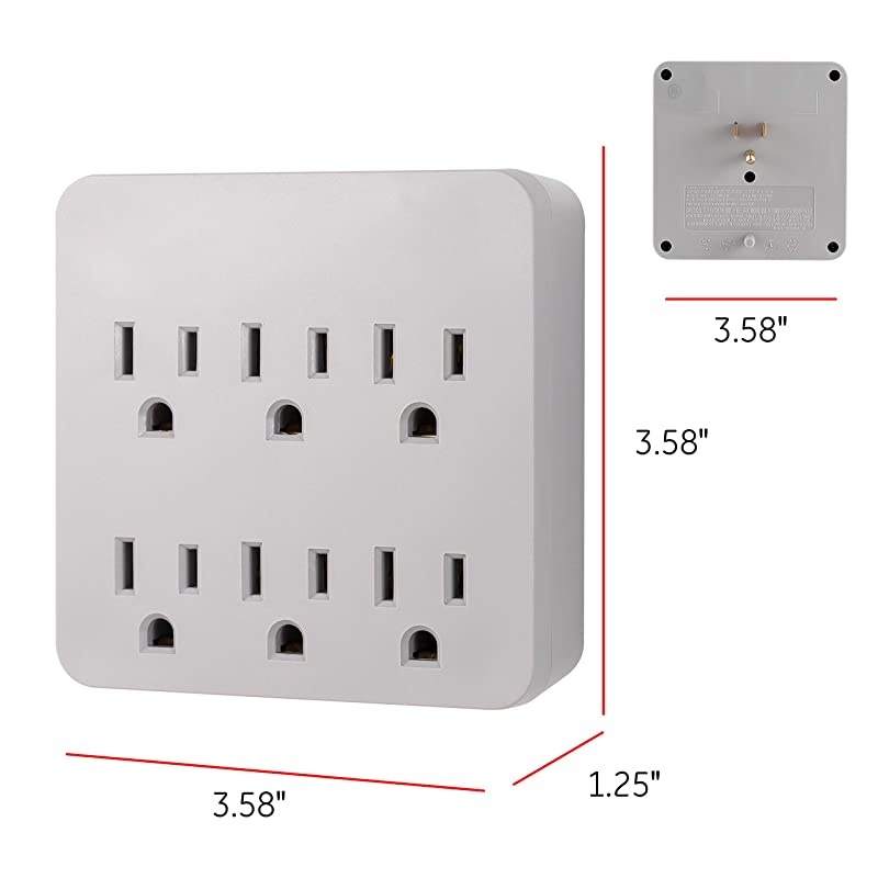 Pro 6Outlet SurProtector 3Prong Wall Adapter Charging Station 1020 Joules Protection Rating Automatic Shutdown Grey 45820 1 Pack