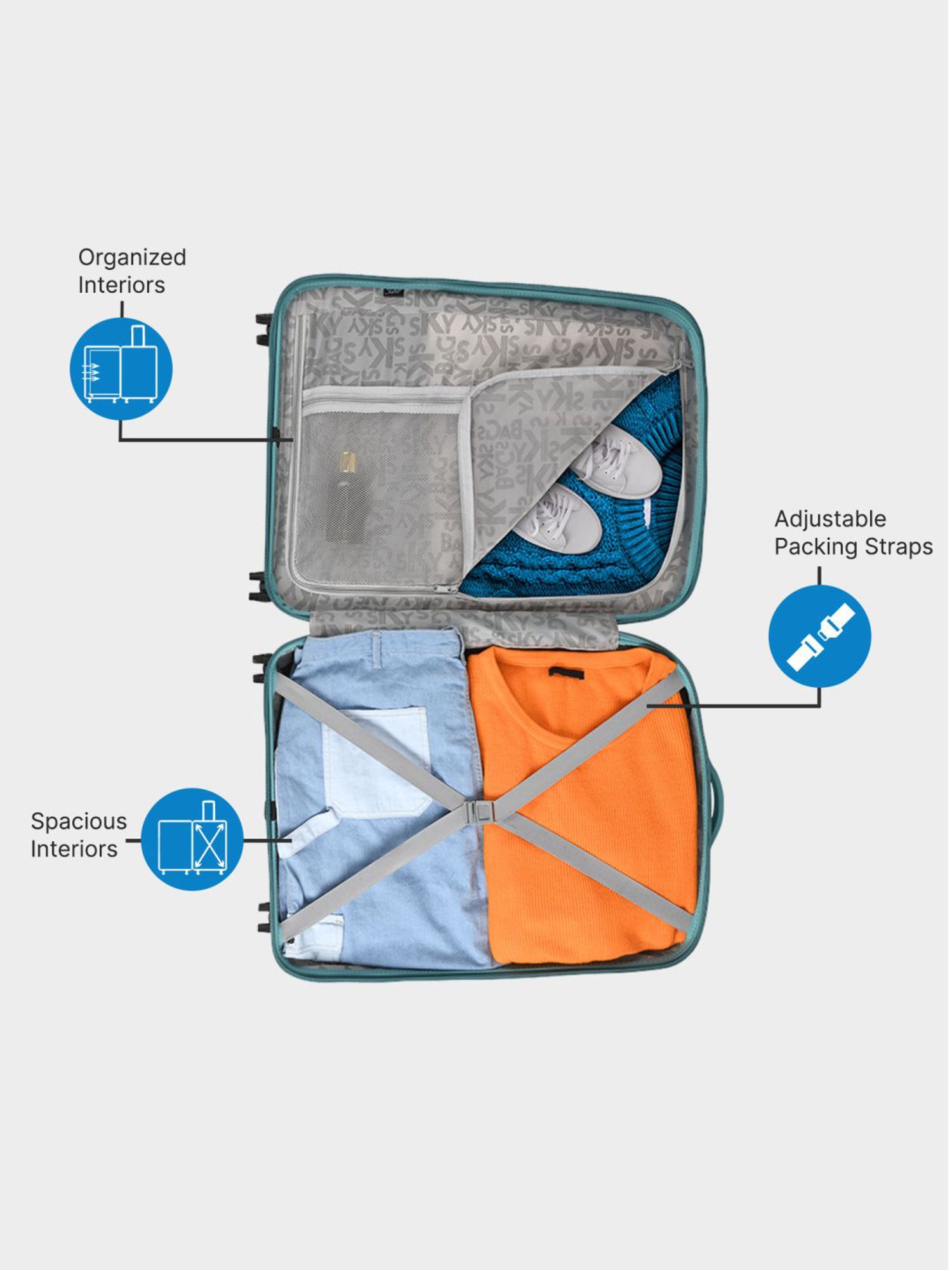 Skybags Dusty Turquoise Textured Hard Medium Trolley Bag - 30 cm