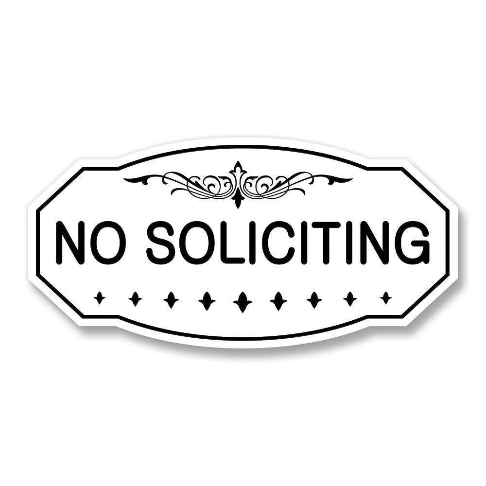 NO SOLICITING Victorian Door / Wall Sign (White) - Small 3" x 6"