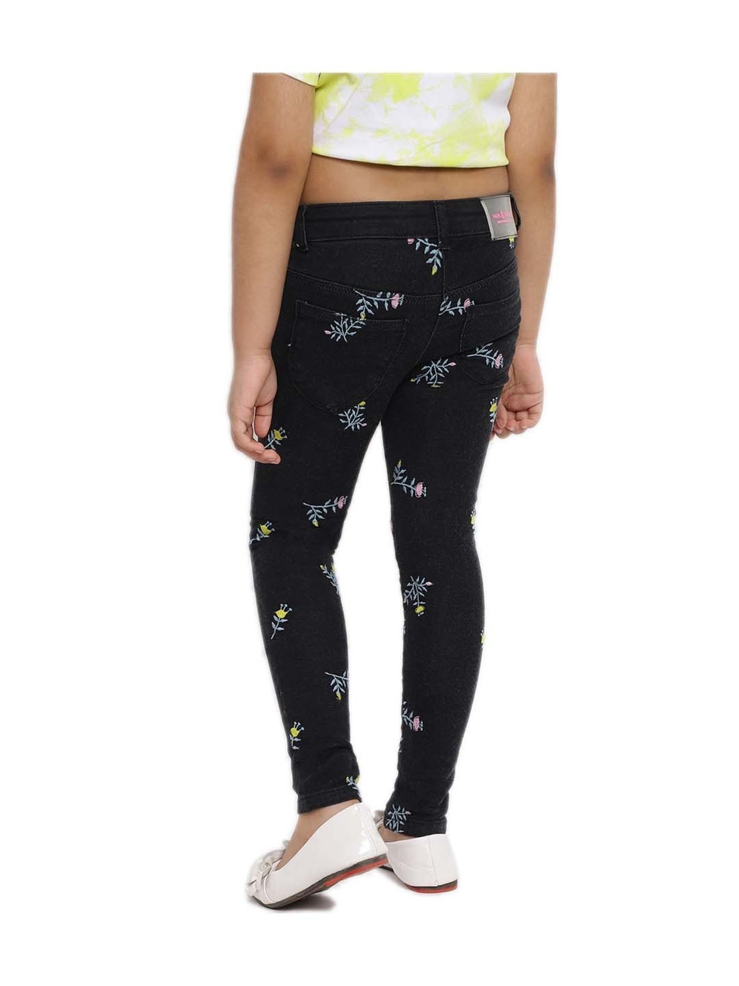 Tales & Stories Girls Black Embroidered Jeans