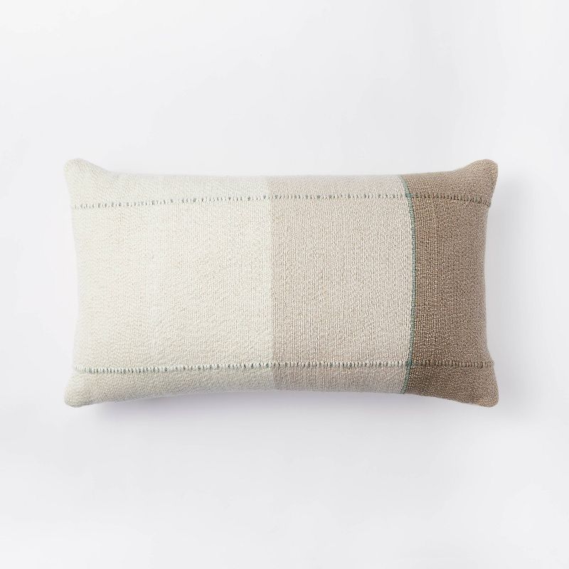Oversized Woven Color Block Striped Lumbar Throw Pillow Neutral/Green - Threshold™ designed with Studio McGee