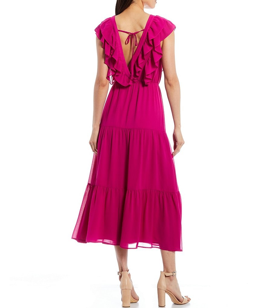 WAYF Double Ruffle V-Neck Tiered Maxi Dress
