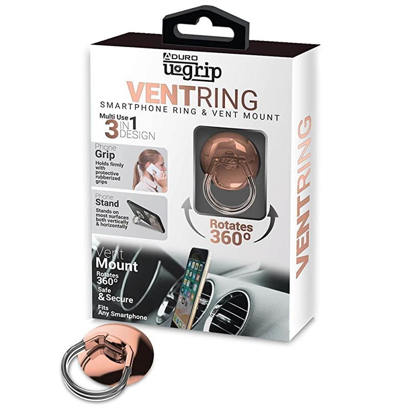 Phone Ring Holder 3in1 Phone Ring Phone Stand Phone Car Vent Mount Finger Grip Phone Holder for All iPhone Samsung Galaxy Rose Gold