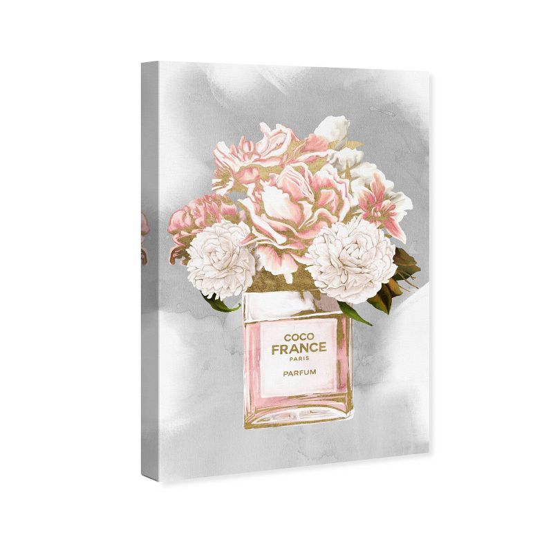 15" x 10" Floral Perfume Peonies Tall Floral and Botanical Unframed Canvas Wall Art in Pink - Oliver Gal