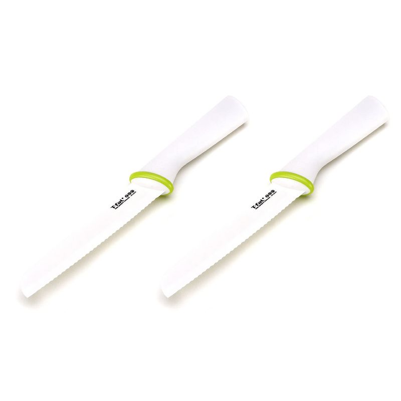 T-Fal Zen 84210 Ergonomic Sharp Ceramic 6 Inch Serrated Ceramic Utility Bread Knife with Protective Sheath and Ergonomic Handle, White (2 Pack)