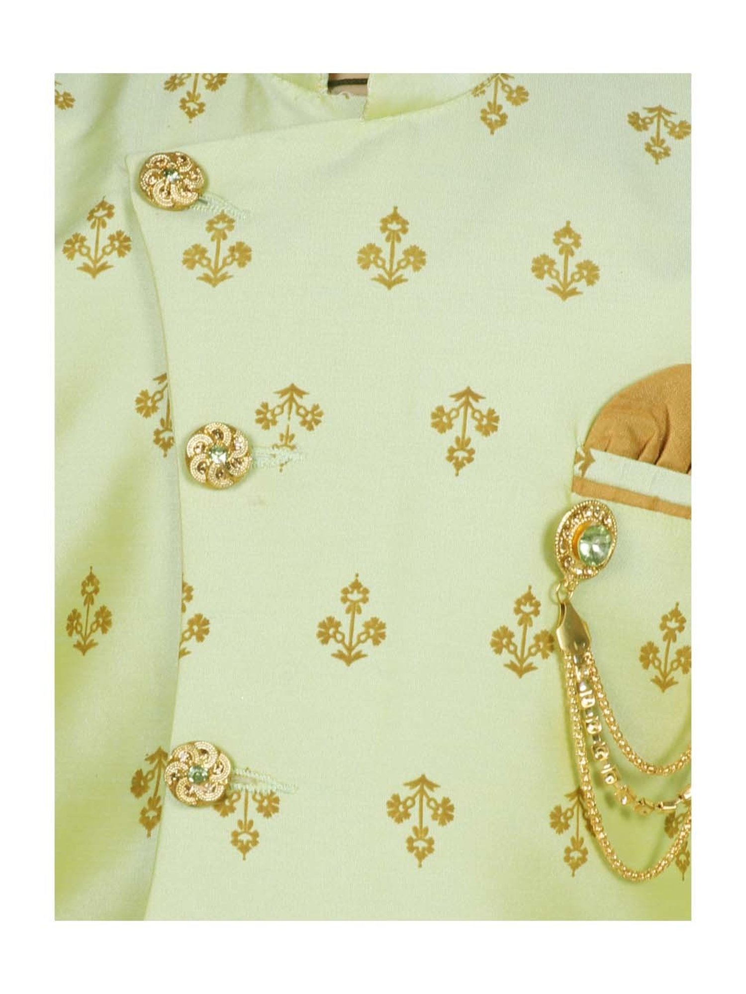 VASTRAMAY Boys Turquoise Floral Full Sleeves Indowestern