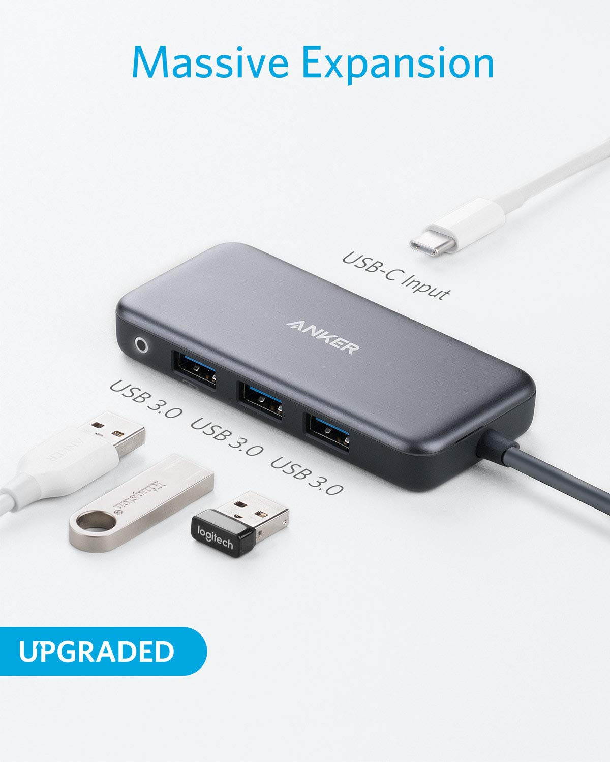 [Upgraded] Anker USB C Hub, 4-in-1 USB C Adapter, with 60W Power Delivery, 3 USB 3.0 Ports, for MacBook Pro 2016/2017/2018, Chromebook, Xps, and More