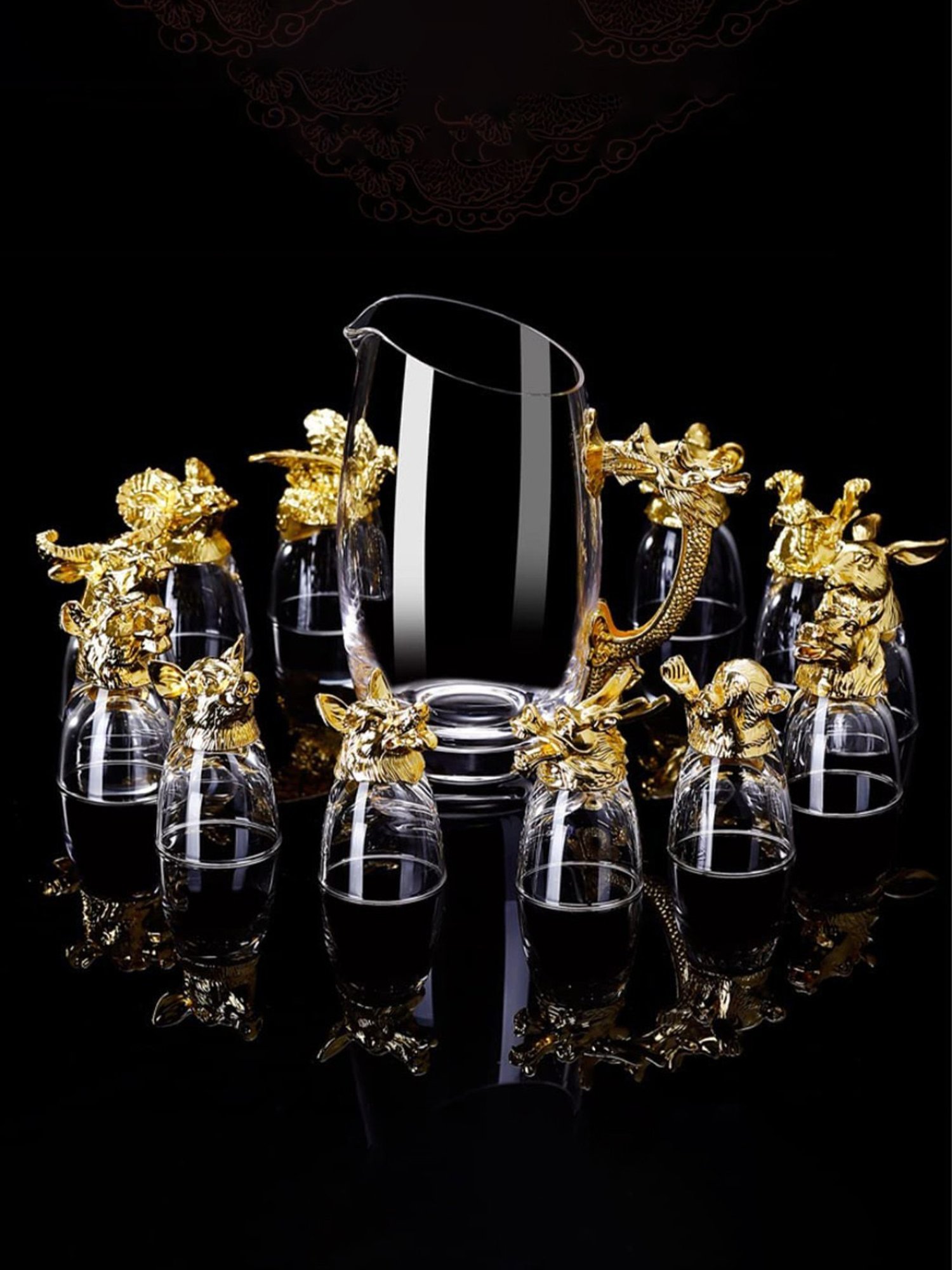 Melbify Zodiac Set Transparent Glass Shot Glasses(30 ml) & Dispenser(250 ml) - Set of 12