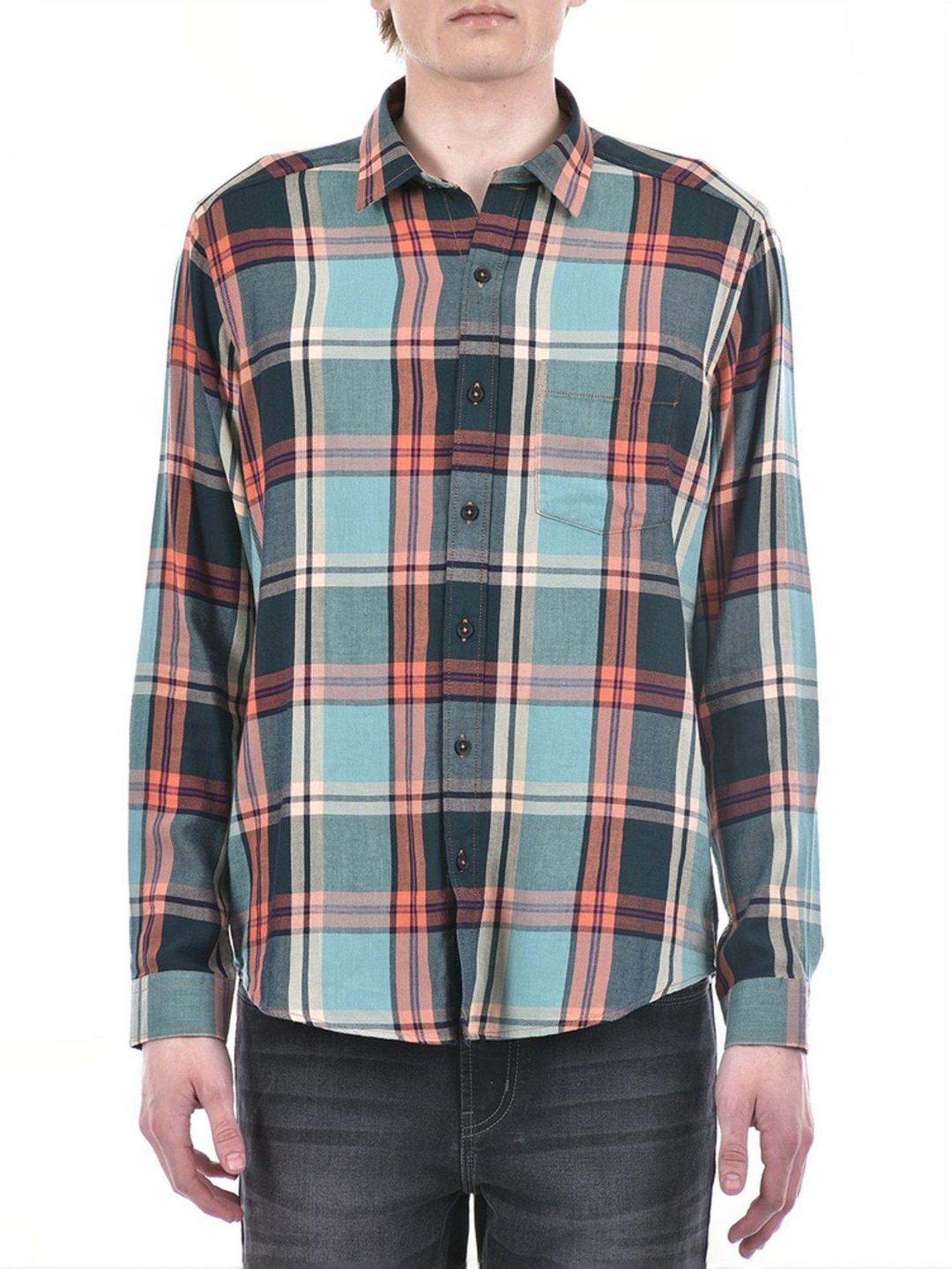 Numero Uno Aqua Regular Fit Checks Shirt