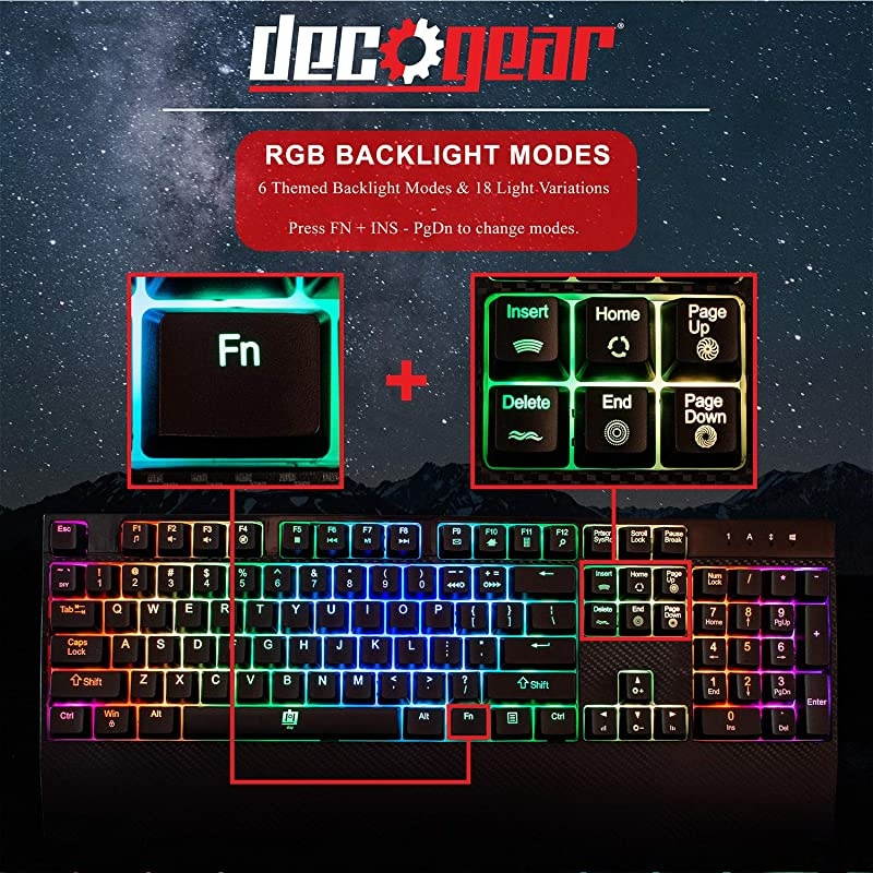 Mechanical Gaming Keyboard | Anti-Ghosting | Ergonomic Fixed Palm Rest | Full Customizable RGB Backlit | Carbon Fiber Design | Outemu Blue Switch | Wired | Black