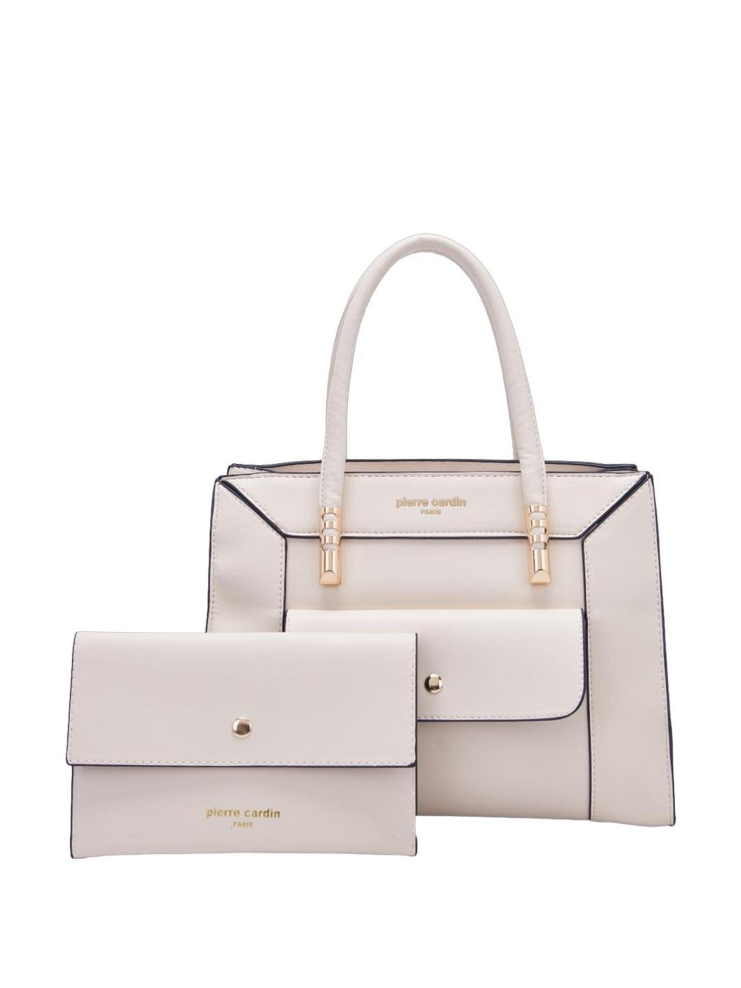 Pierre Cardin Beige Solid Satchel Handbag