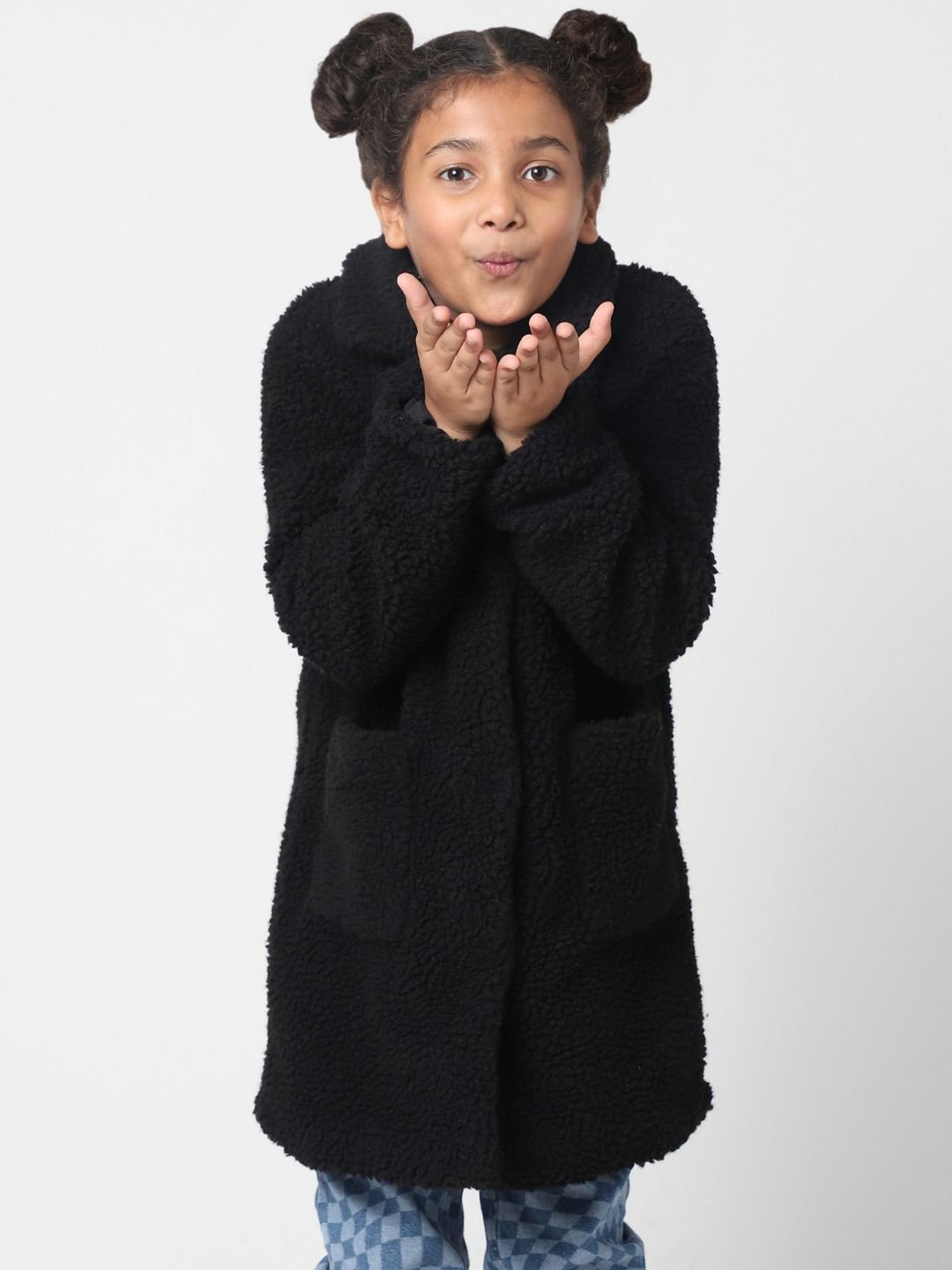 KIDS ONLY Kids Black Regular Fit Full Sleeves Coat