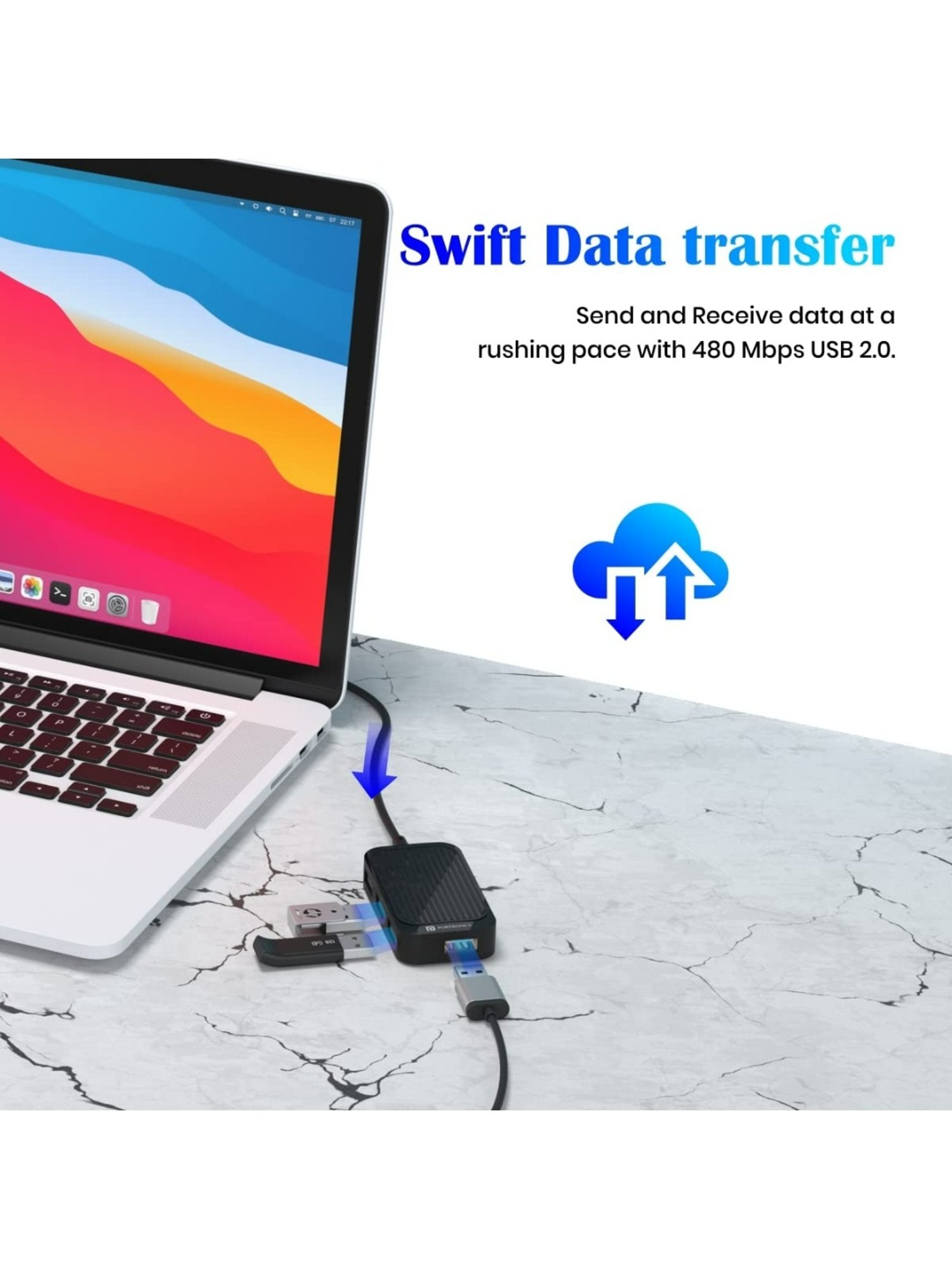 Portronics Mport 4D USB 2.0 Hub with 4 Ports, Data Transfer Upto 480Mbps (Black)