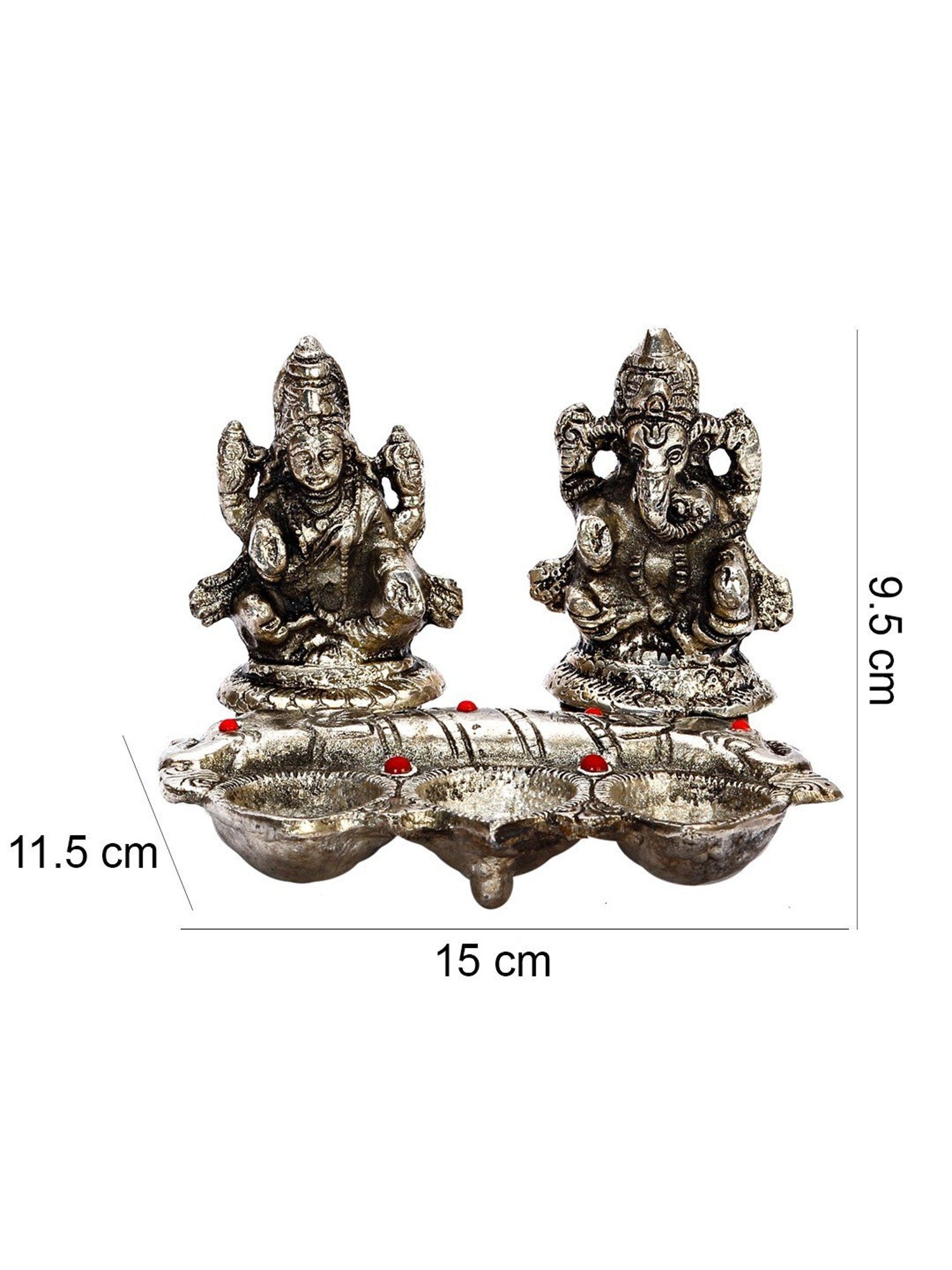 Aapno Rajasthan Silver Metal Laxmi Ganesh with 3 Diyas in front
