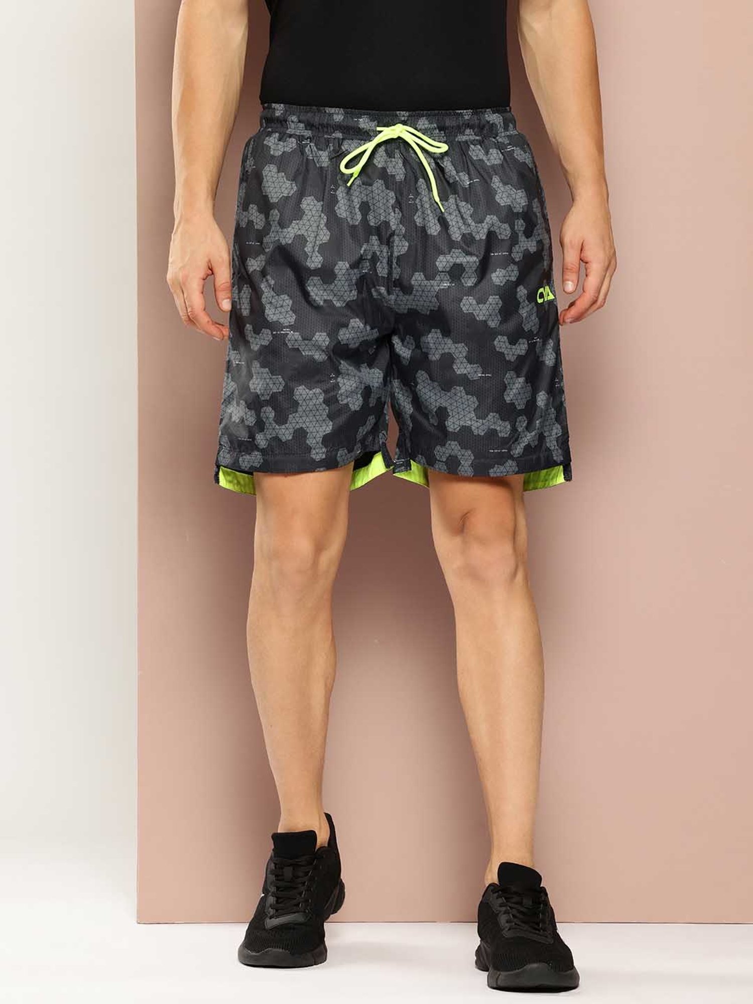 Club York Dark Grey Regular Fit Printed Sports Shorts