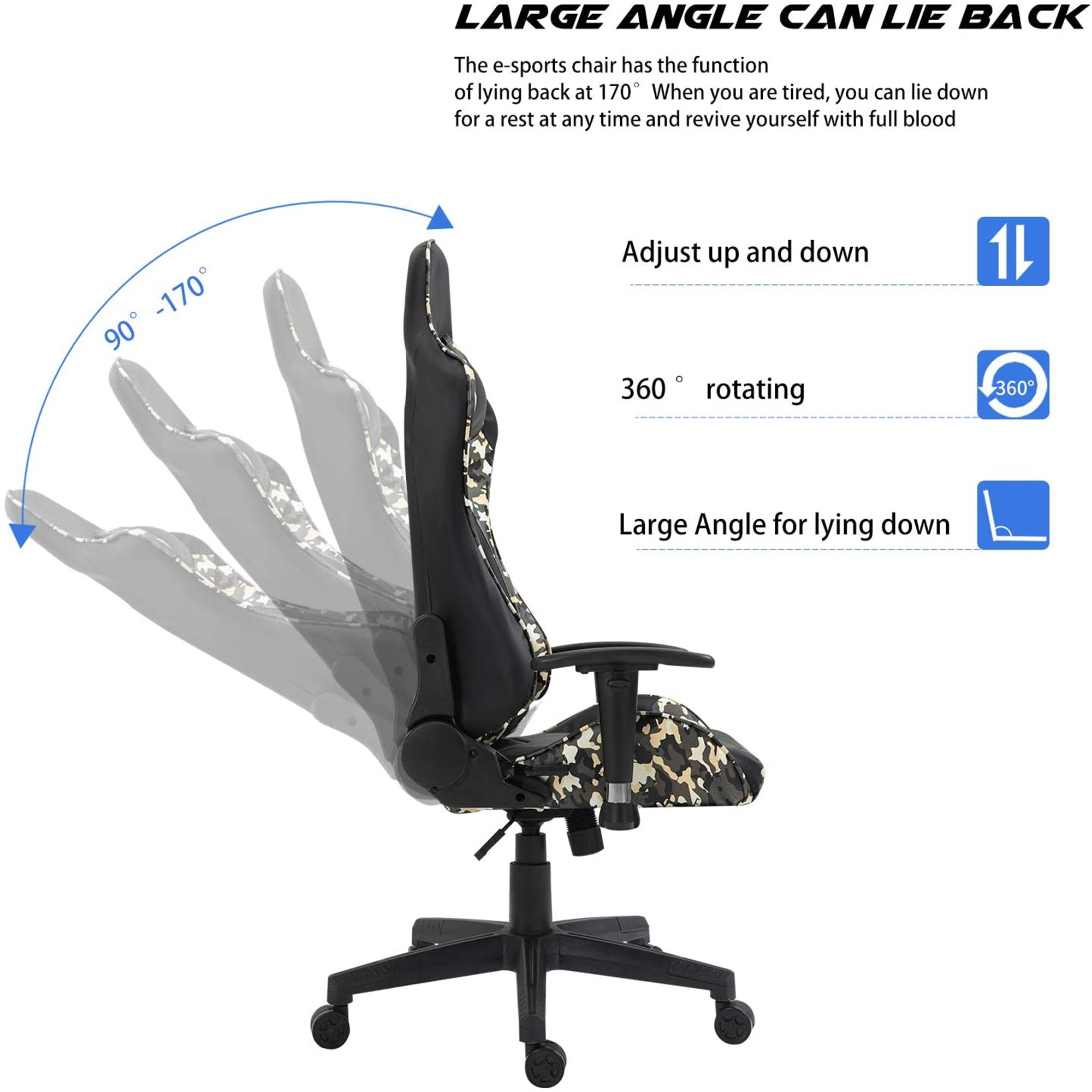 Ergonomic Gaming Chair Racing Chair E-Sports Chair Home Office Chair Computer Game Chair Backrest and Seat Height Adjustable Chair with PU Leather,Lumbar Support and Headrest