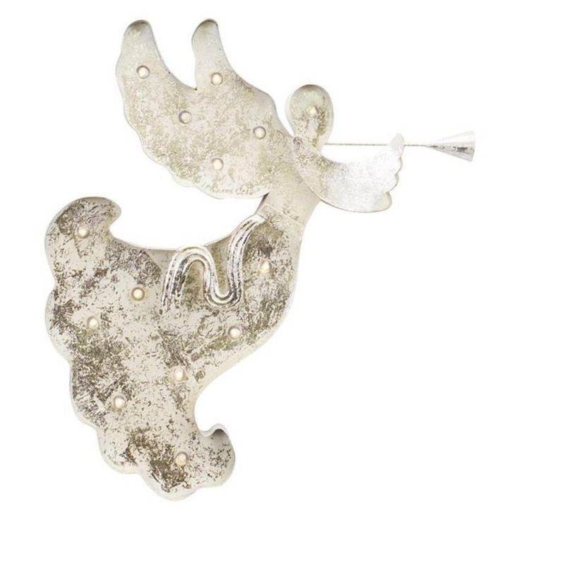 Melrose 19.25" Silver and White Distressed Battery Operated Decorative LED Angel Wall Art with Timer