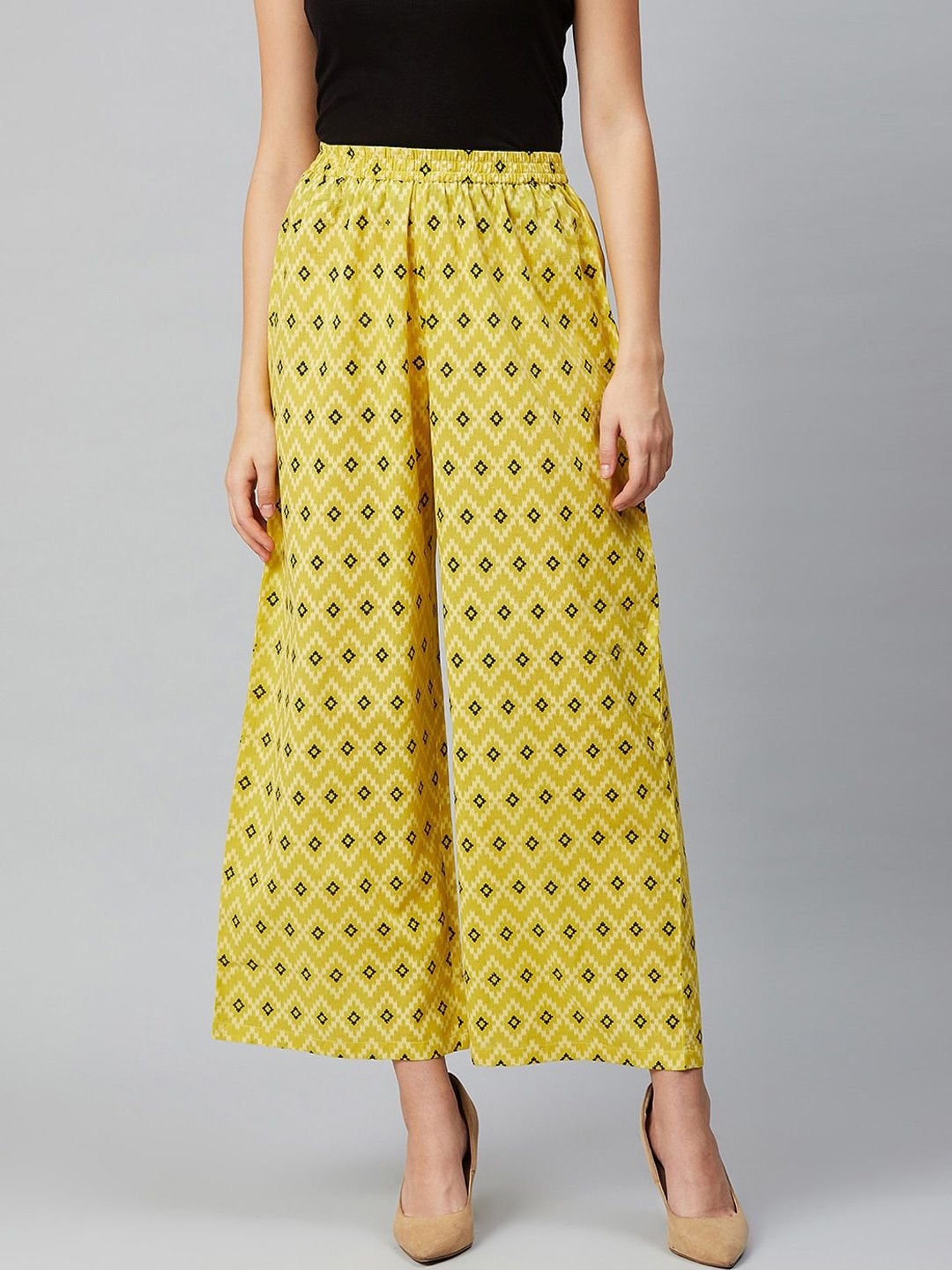 Sringam Green Cotton Printed Palazzos