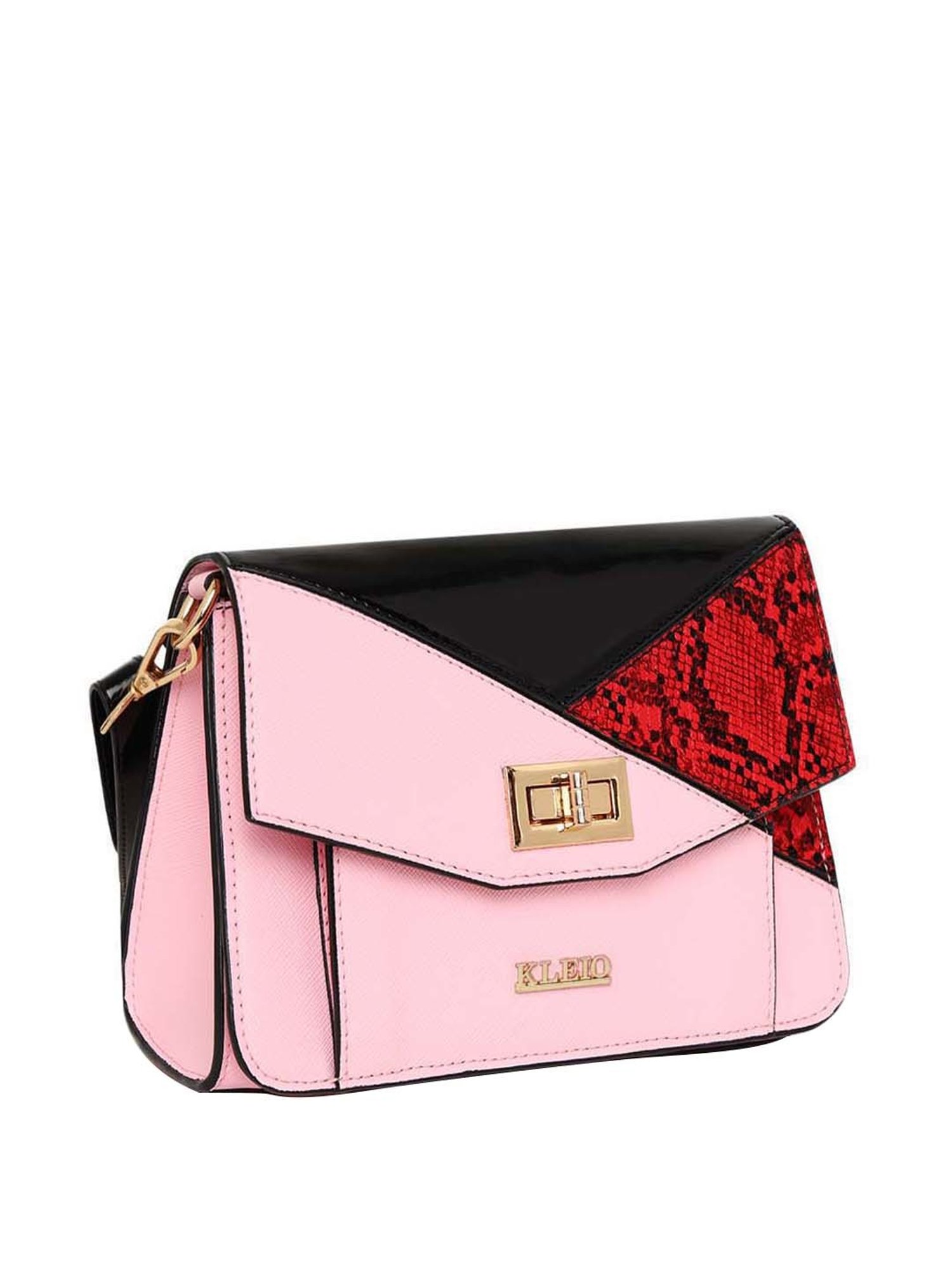 KLEIO Pink Color Block Medium Sling Handbag