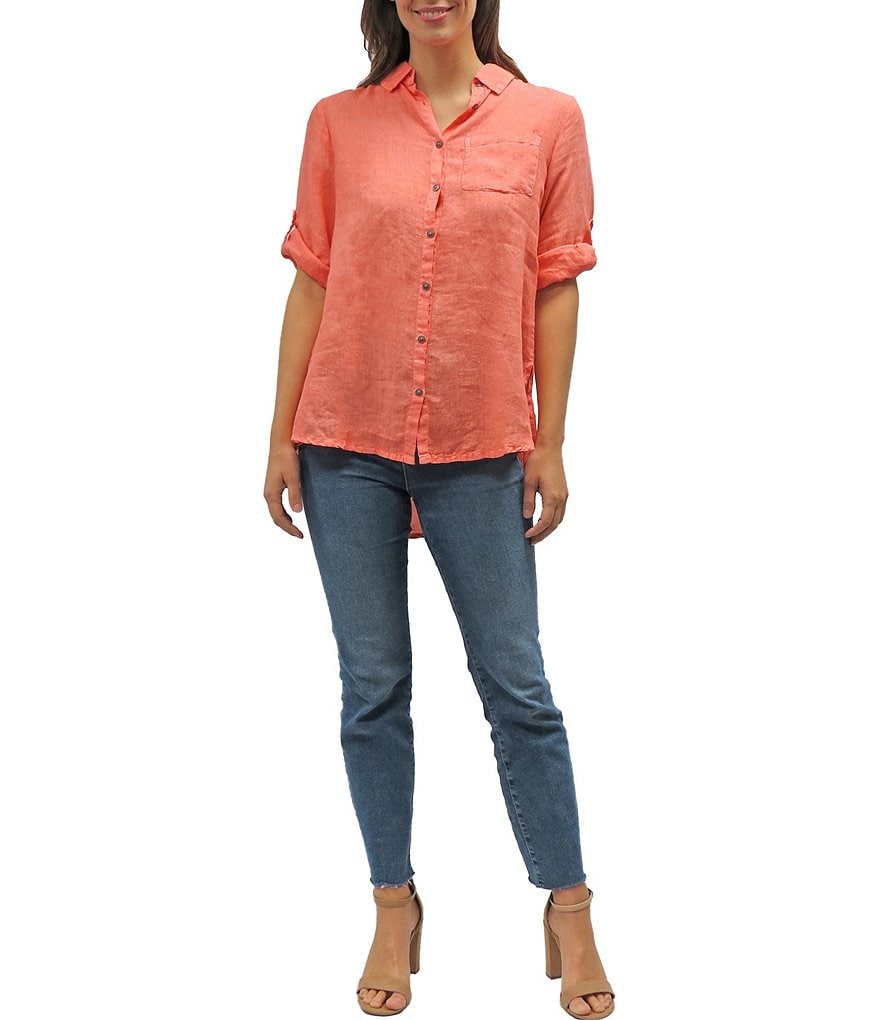 Karyn Seo Ezra Embroidered Back Point Collar Hi-Low Shirt