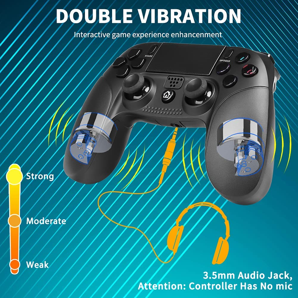 PrtJoy Wireless Bluetooth Controller For Ps4/Pro/Slim Game Controller Dual Vibration Gamepad Controller Remote Joystick Built-in Speaker/Gyro/Touch Panel/Stereo Headphone Jack/Functional LED Indicator